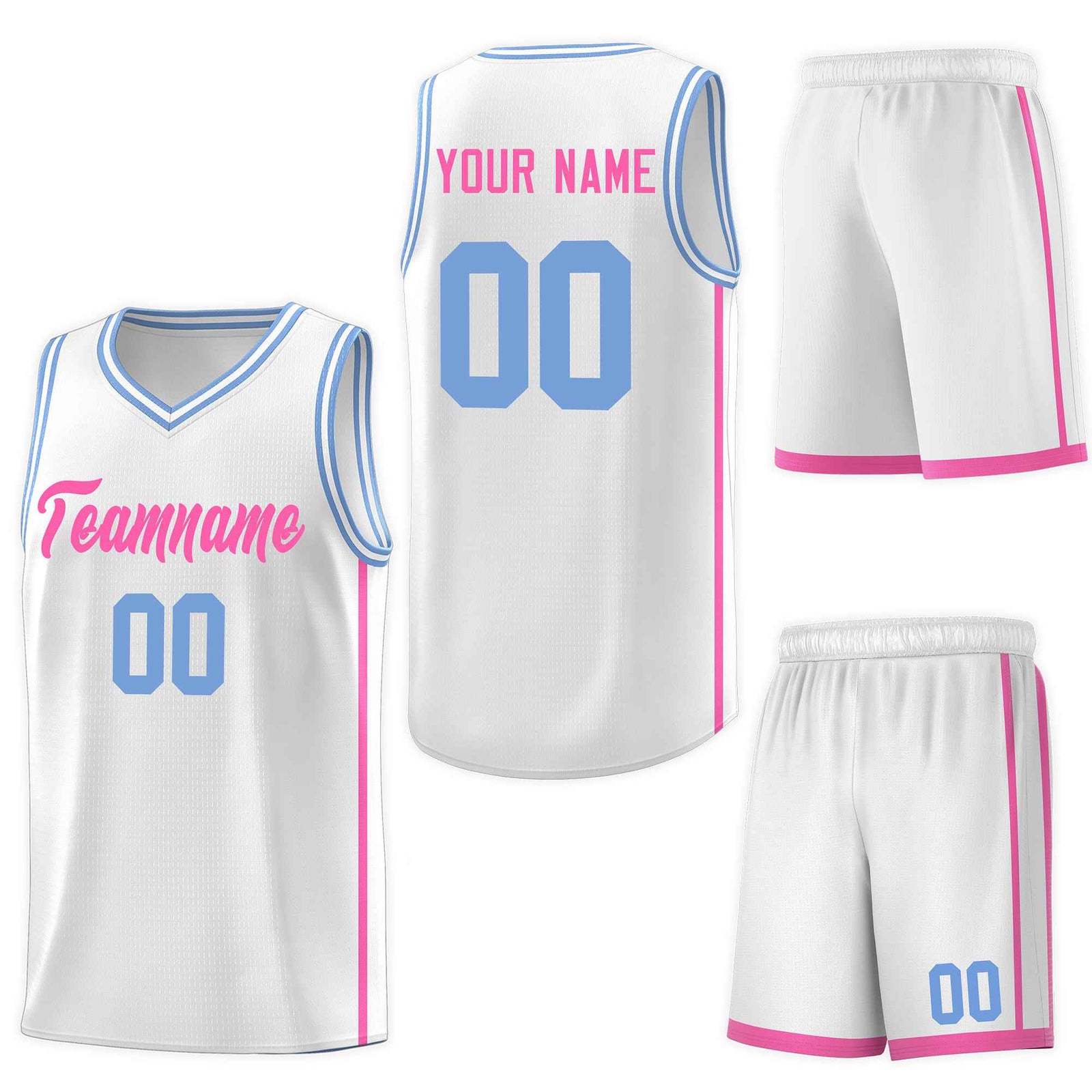 Custom White Pink Side Two Bars Sports Uniform Basketball Jersey