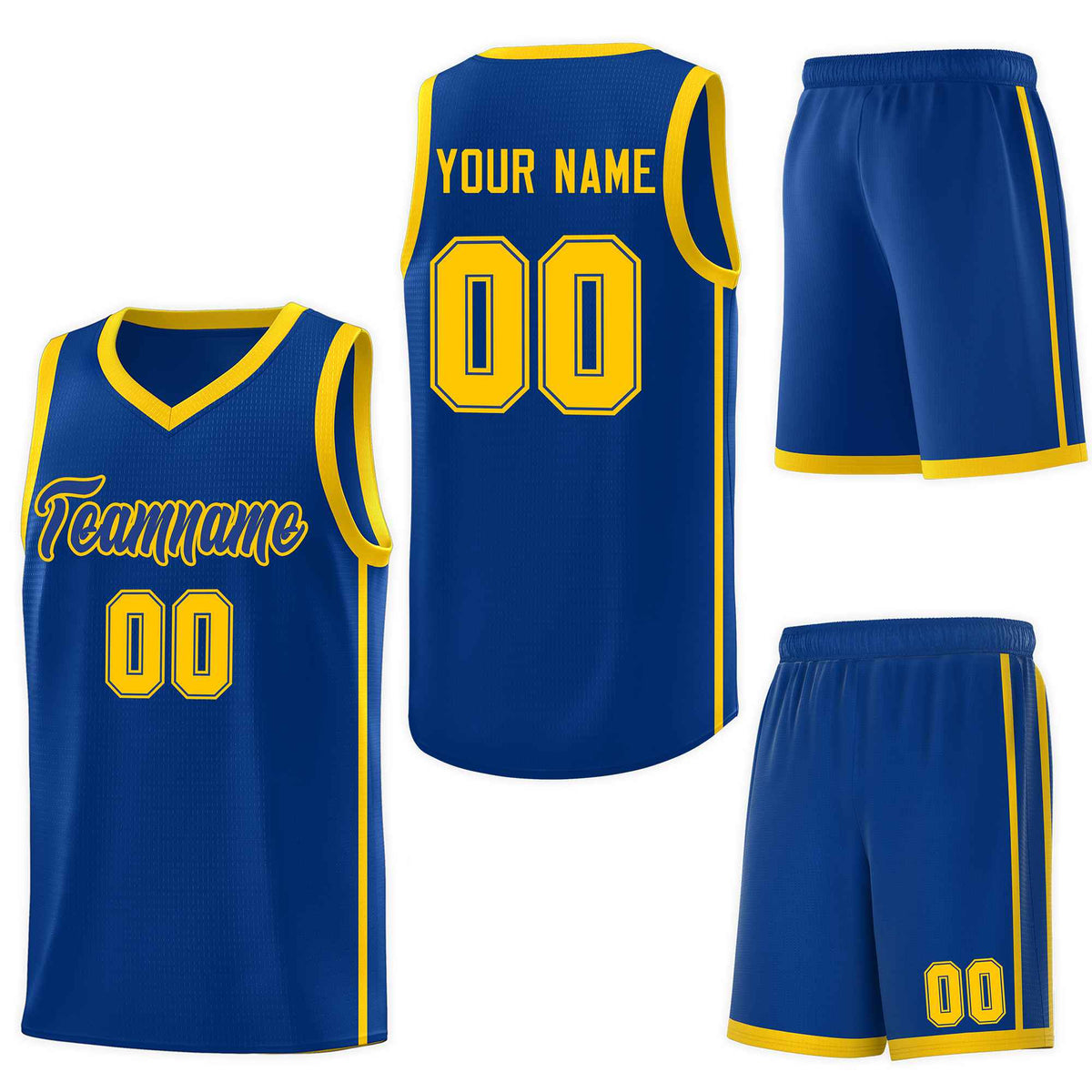 Custom Royal Gold Side Two Bars Sports Uniform Basketball Jersey