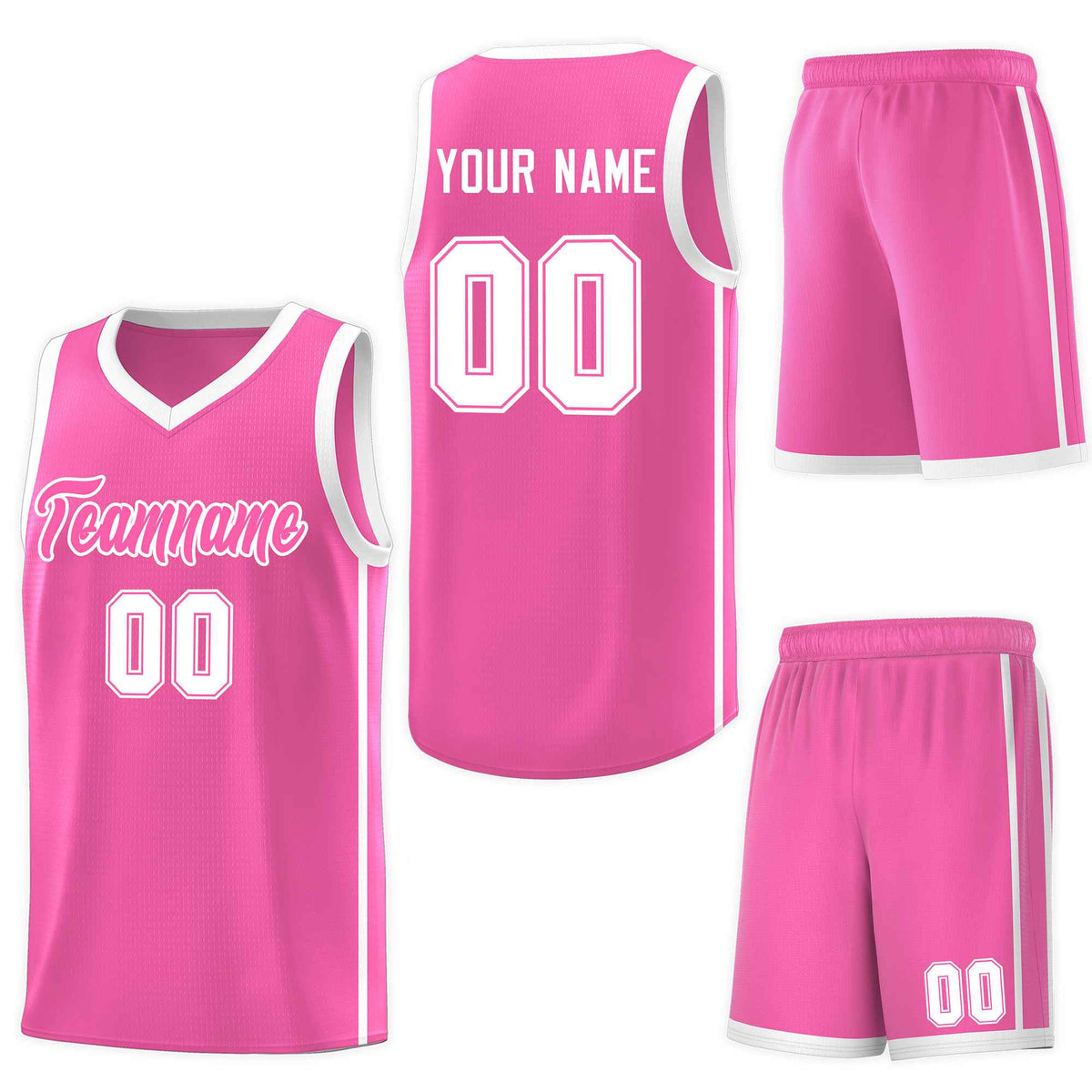 Custom Pink White Side Two Bars Sports Uniform Basketball Jersey