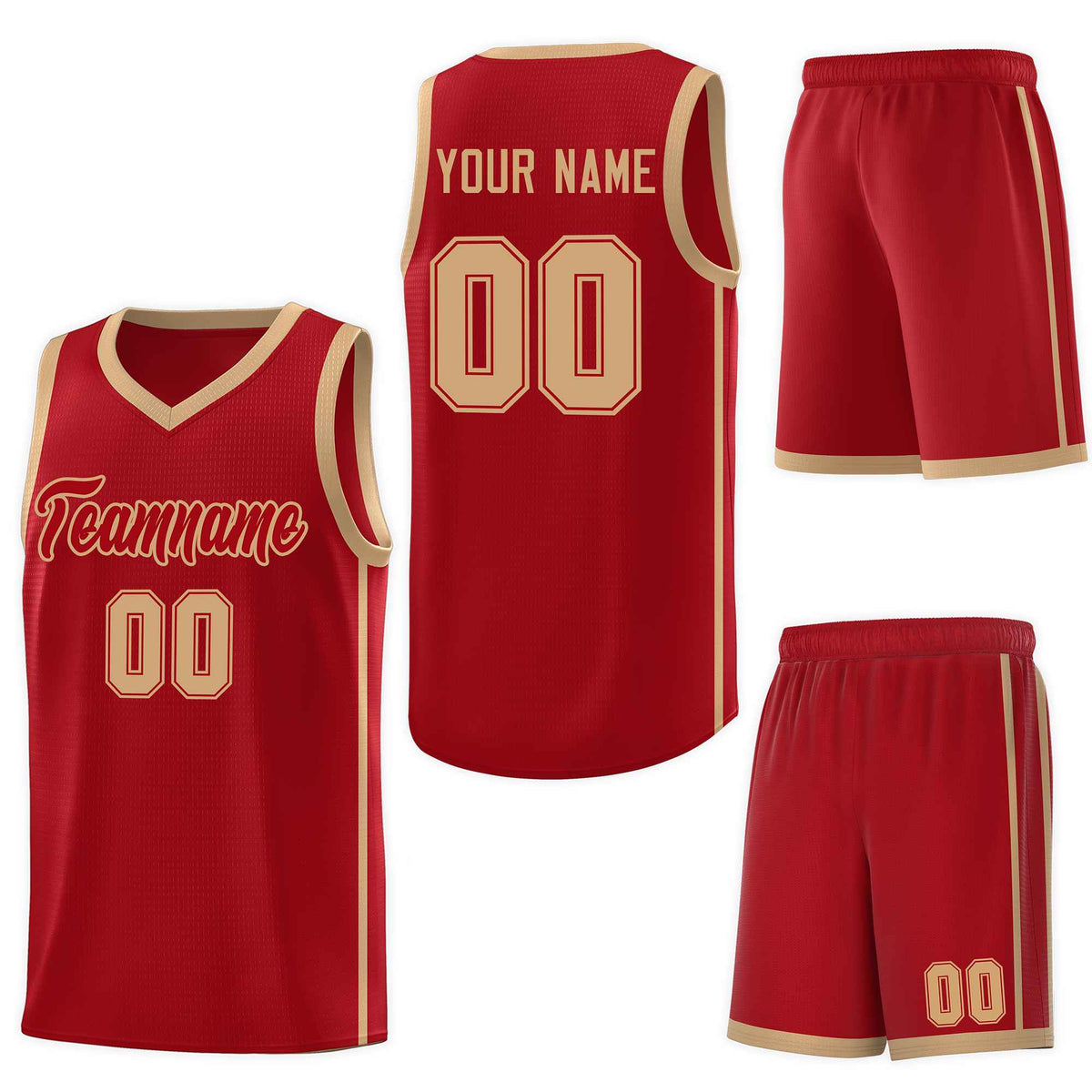 Custom Red Old Gold Side Two Bars Sports Uniform Basketball Jersey