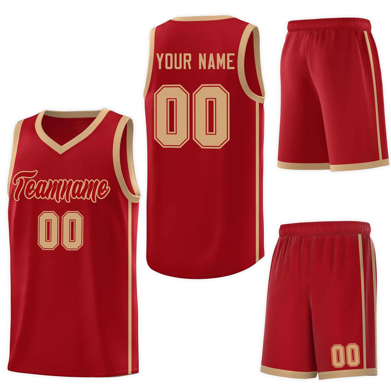 Custom Red Old Gold Side Two Bars Sports Uniform Basketball Jersey