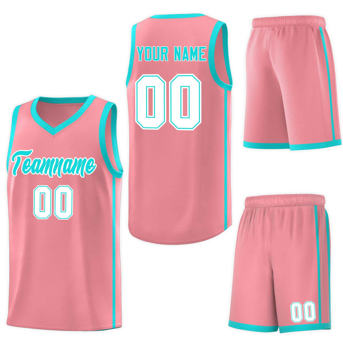 Custom Light Pink Aqua-White Side Two Bars Sports Uniform Basketball Jersey