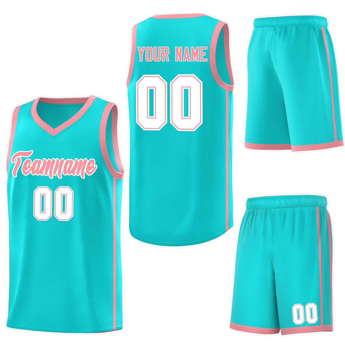 Custom Aqua Light Pink-White Side Two Bars Sports Uniform Basketball Jersey