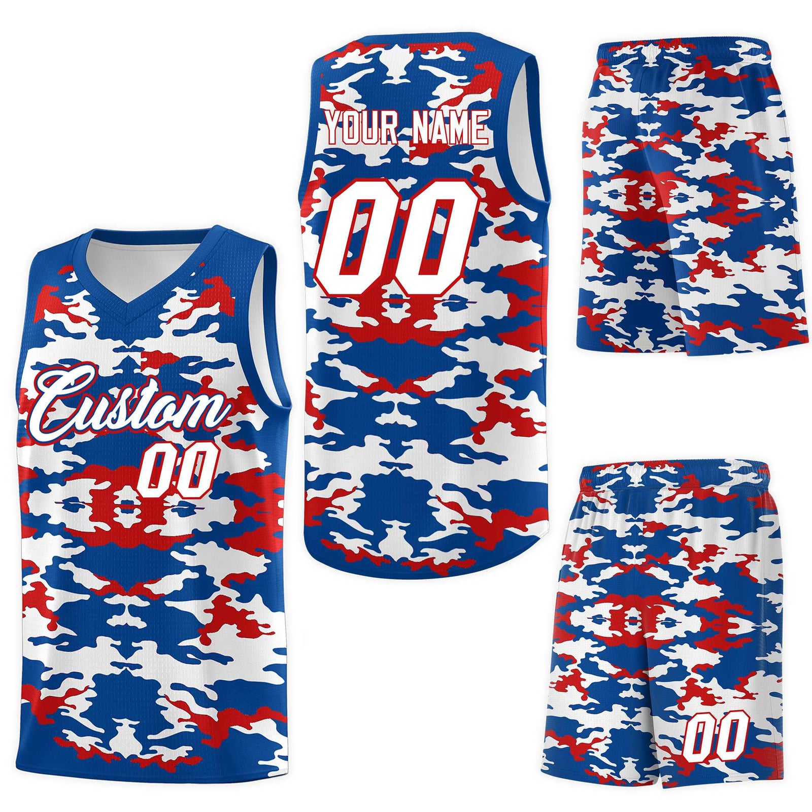 Custom Royal Red-White Personalized Camo Sets Sports Uniform Basketball Jersey