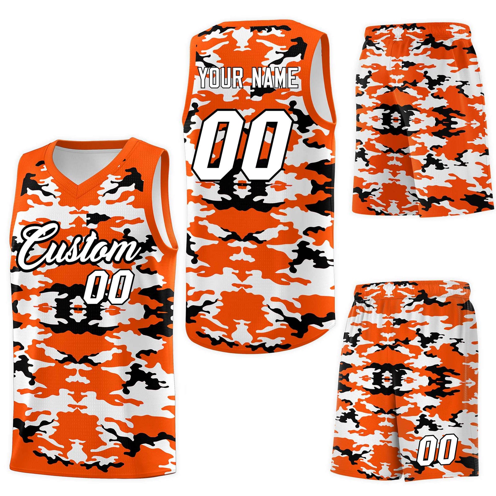 Custom Orange Black-White Personalized Camo Sets Sports Uniform Basketball Jersey