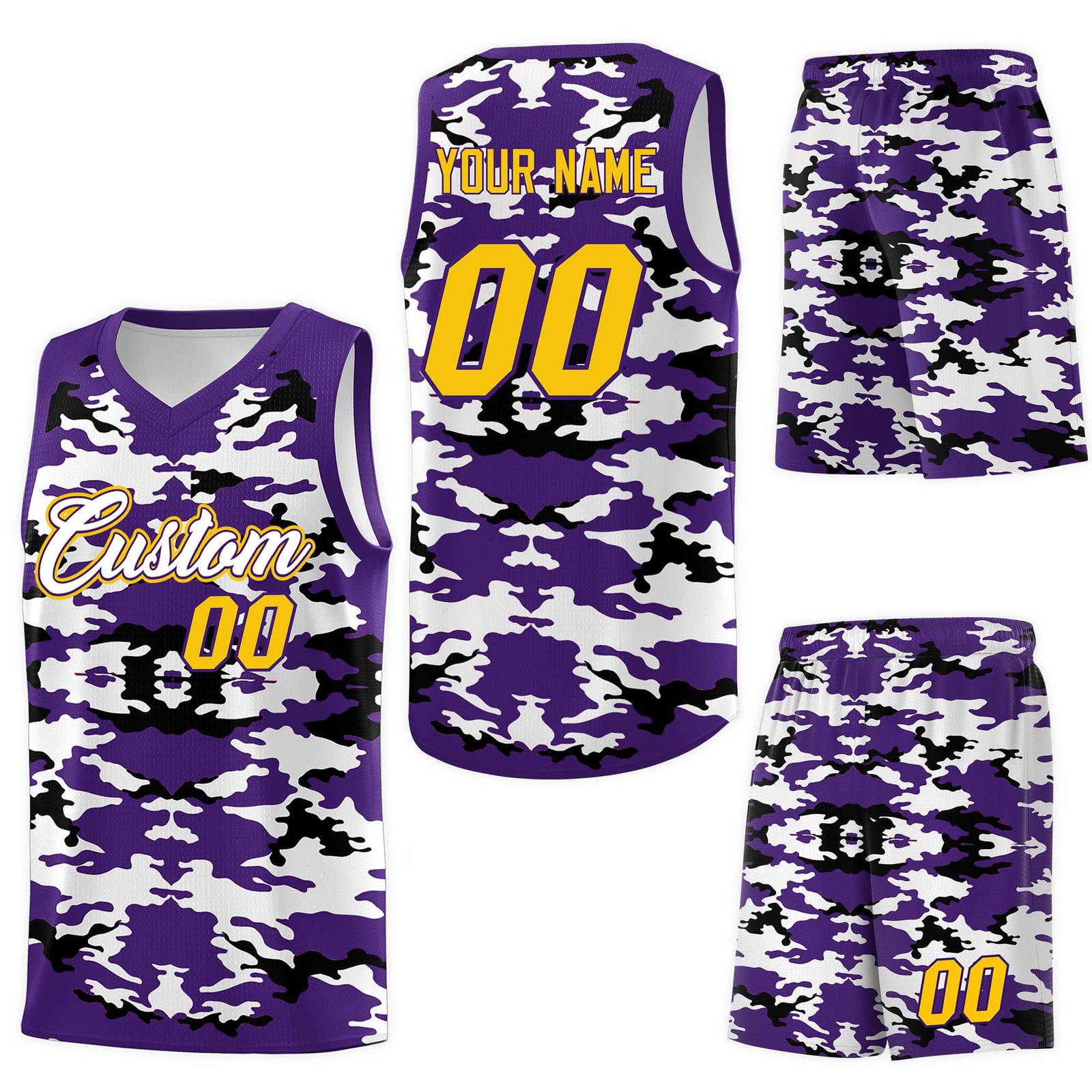 Custom Purple Black-White Personalized Camo Sets Sports Uniform Basketball Jersey