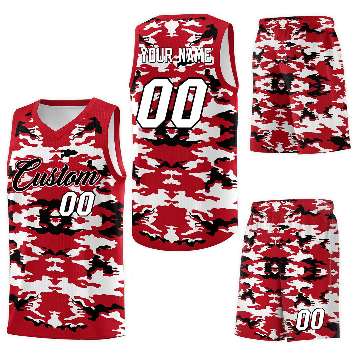 Custom Red Black-White Personalized Camo Sets Sports Uniform Basketball Jersey