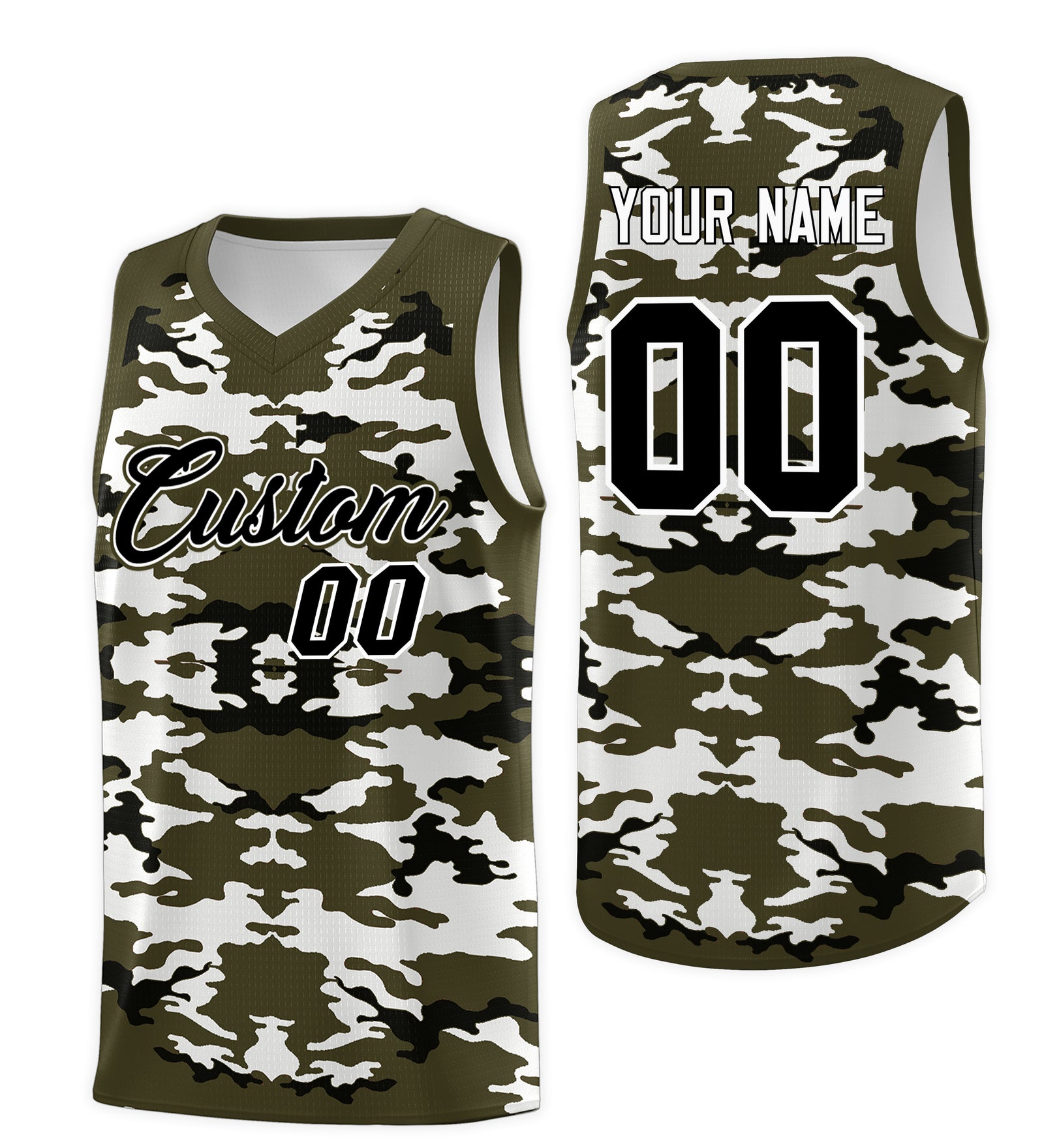 Custom Olive Black-White Personalized Camo Top Basketball Jersey