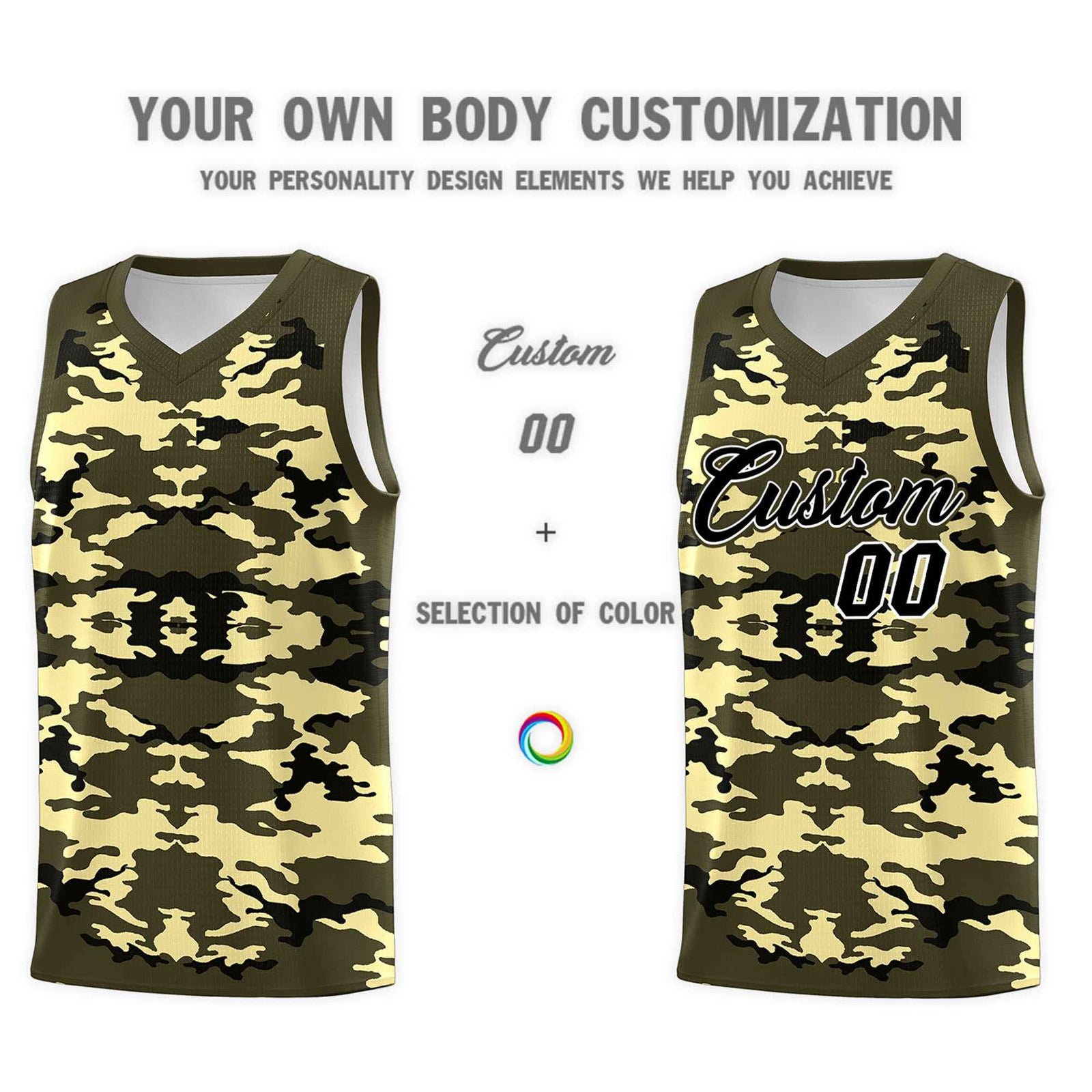Custom Olive Black-Khaki Personalized Camo Sets Sports Uniform Basketball Jersey