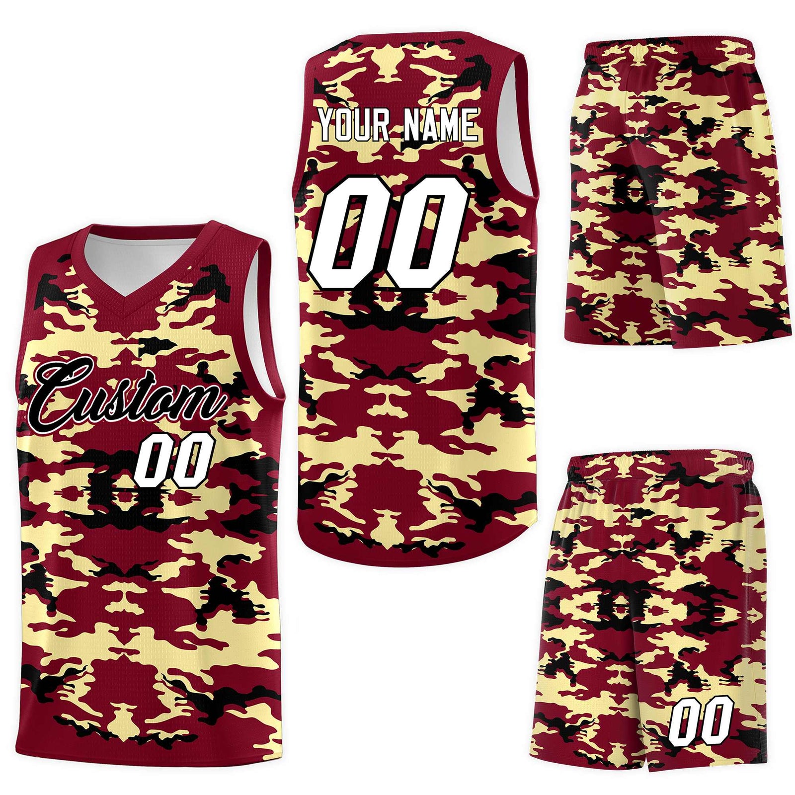 Custom Crimson Khaki-Black Personalized Camo Sets Sports Uniform Basketball Jersey