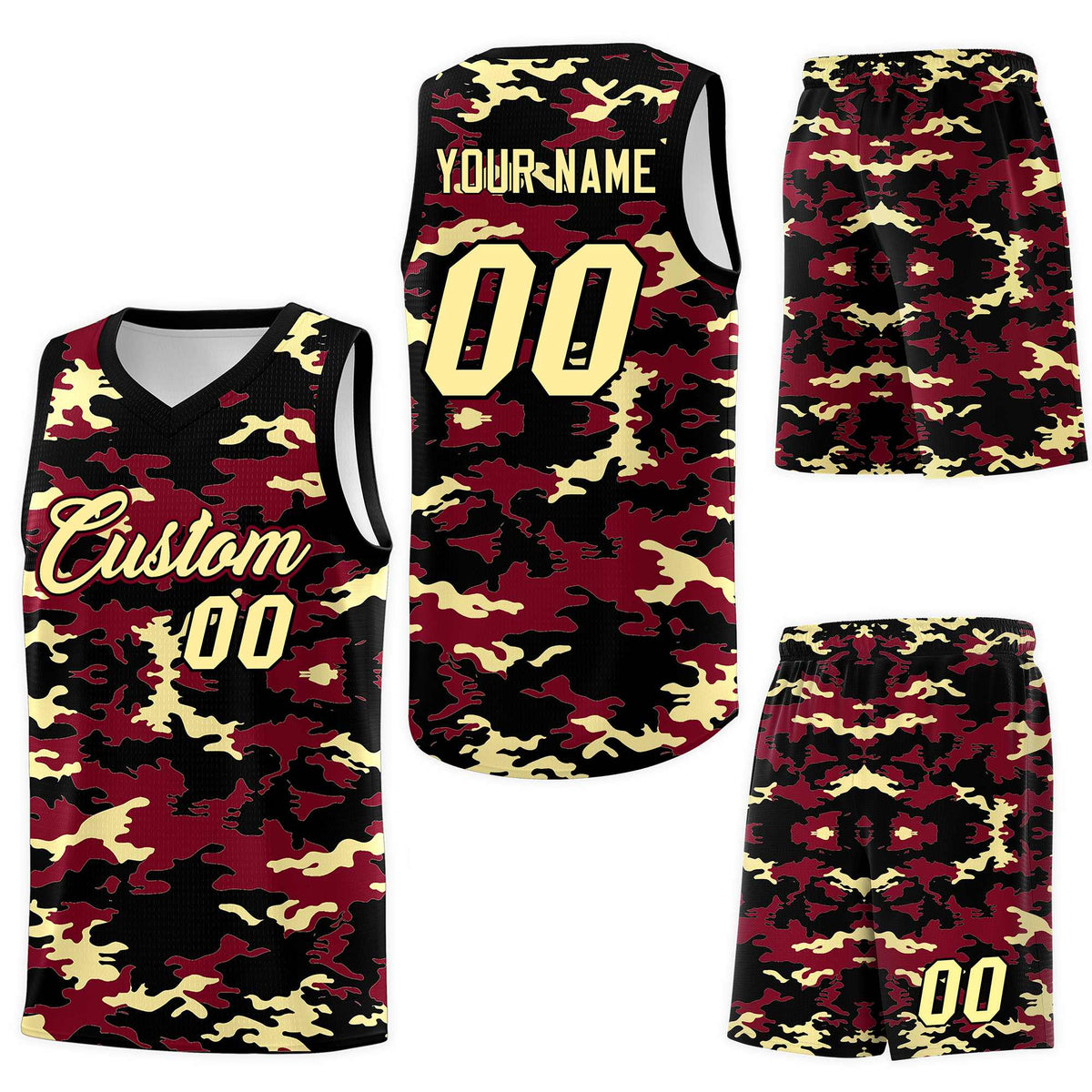 Custom Crimson Black-Khaki Personalized Camo Sets Sports Uniform Basketball Jersey