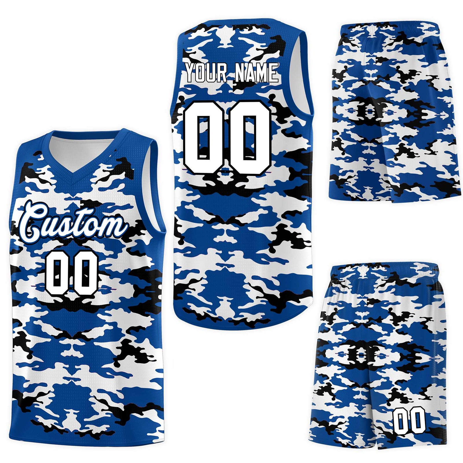 Custom Royal Black-White Personalized Camo Sets Sports Uniform Basketball Jersey