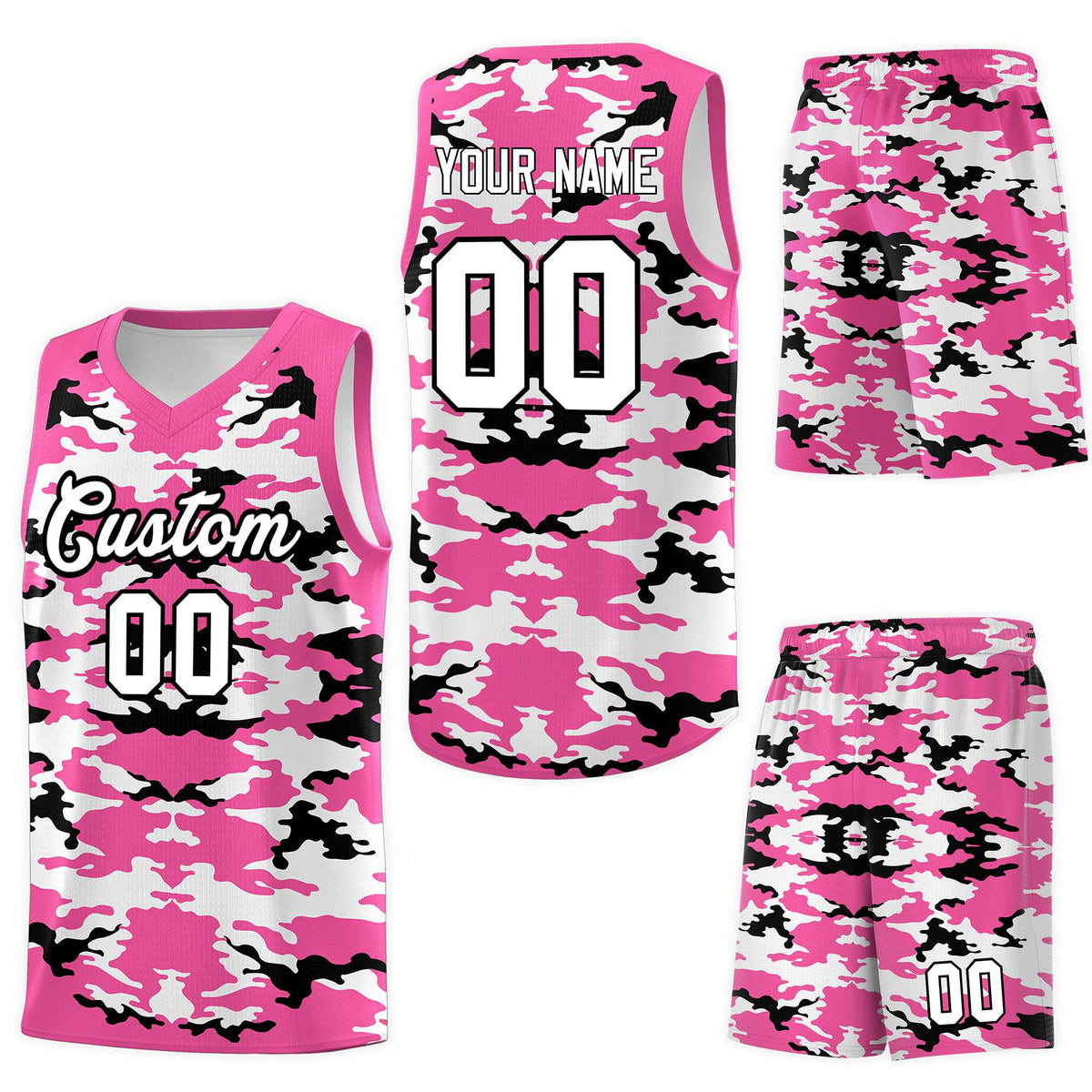 Custom Pink Black-White Personalized Camo Sets Sports Uniform Basketball Jersey