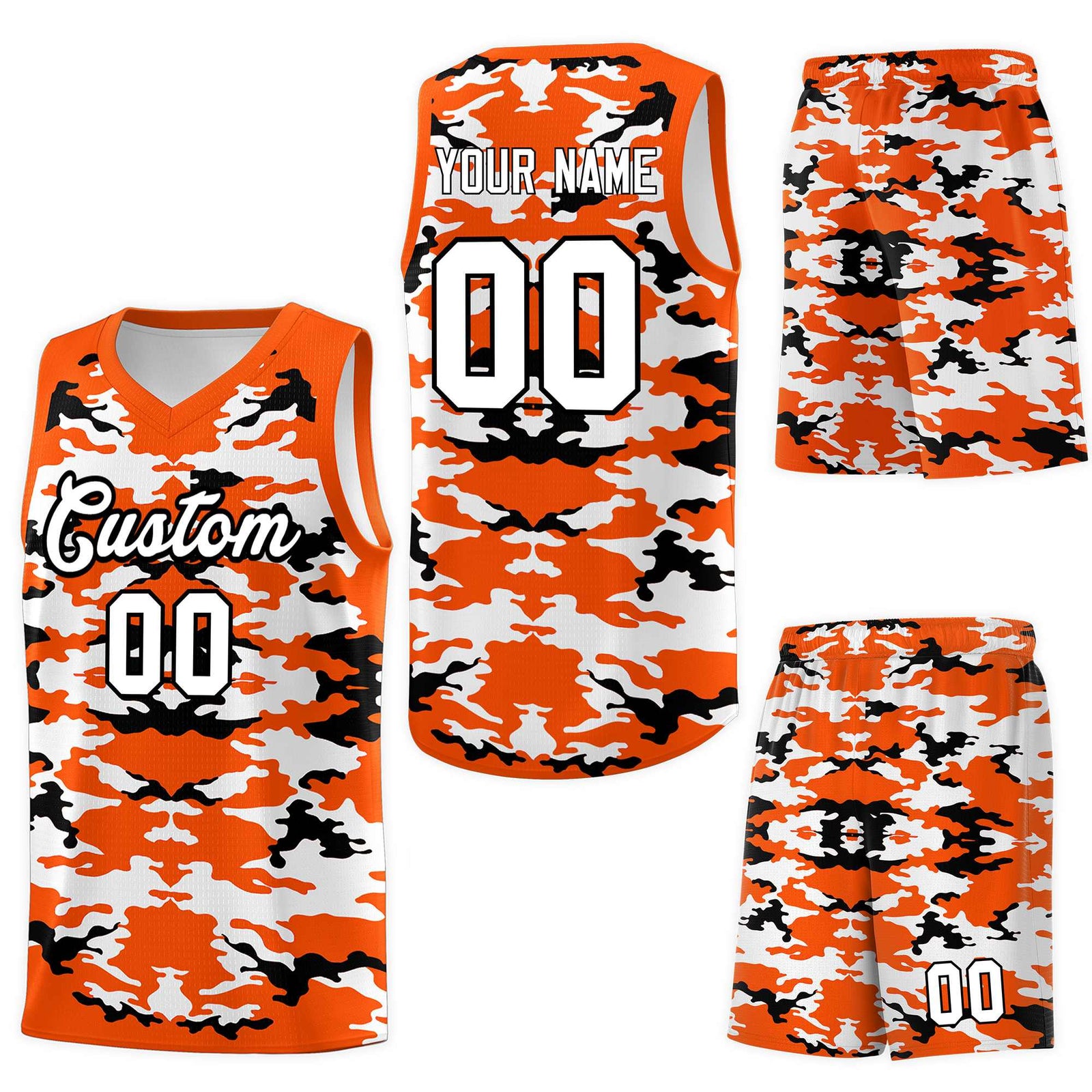 Custom Orange Black-White Personalized Camo Sets Sports Uniform Basketball Jersey