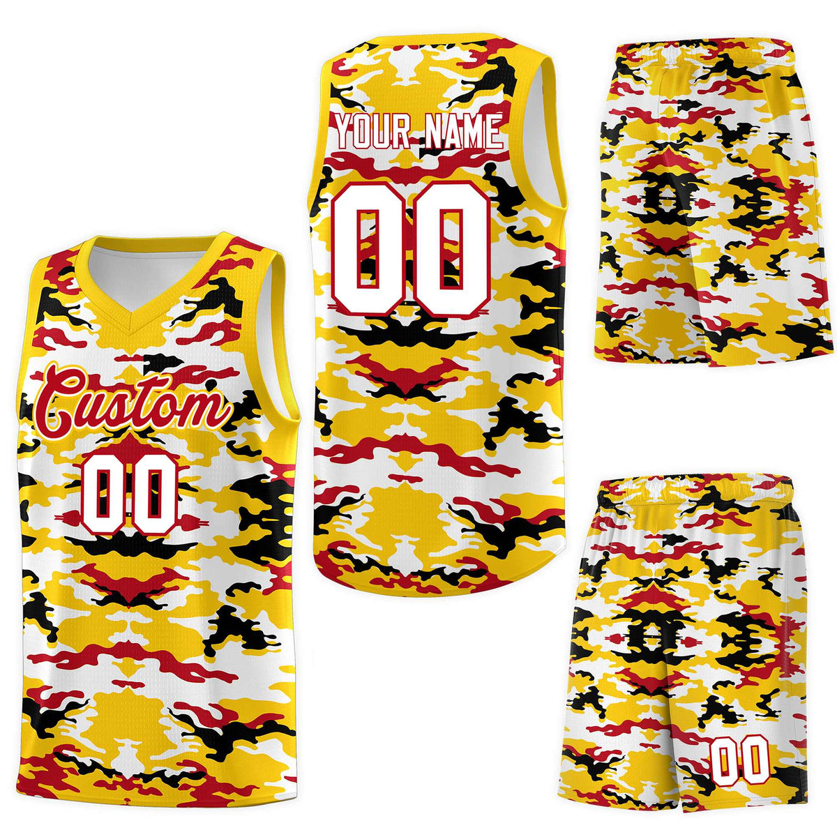 Custom Gold Red-Black-White Personalized Camo Sets Sports Uniform Basketball Jersey