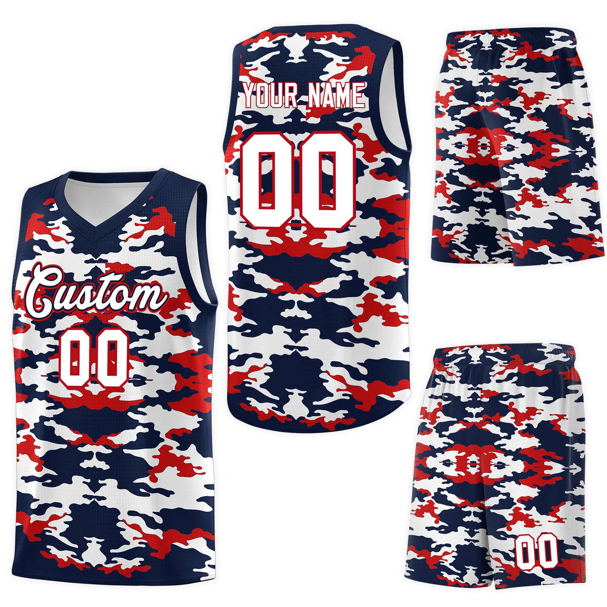Custom Navy Red-White Personalized Camo Sets Sports Uniform Basketball Jersey