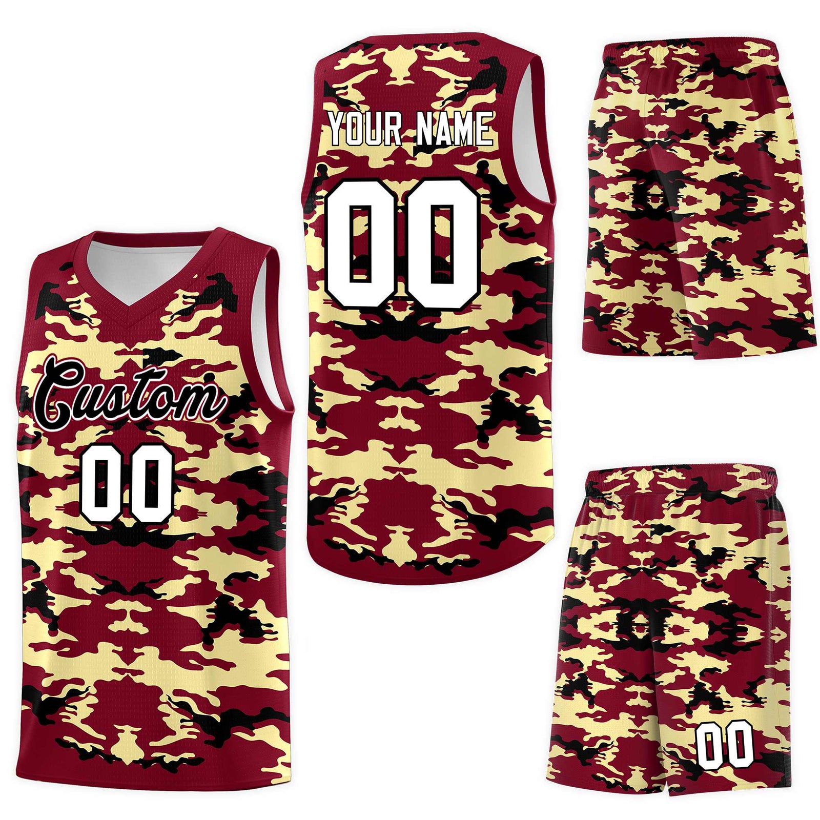 Custom Crimson Khaki-Black Personalized Camo Sets Sports Uniform Basketball Jersey
