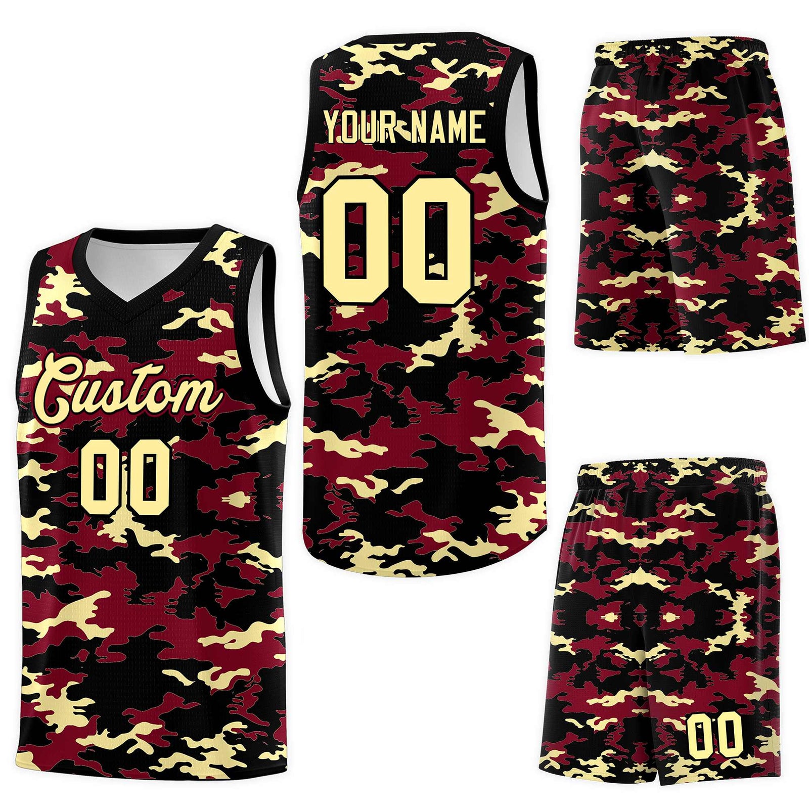 Custom Crimson Black-Khaki Personalized Camo Sets Sports Uniform Basketball Jersey