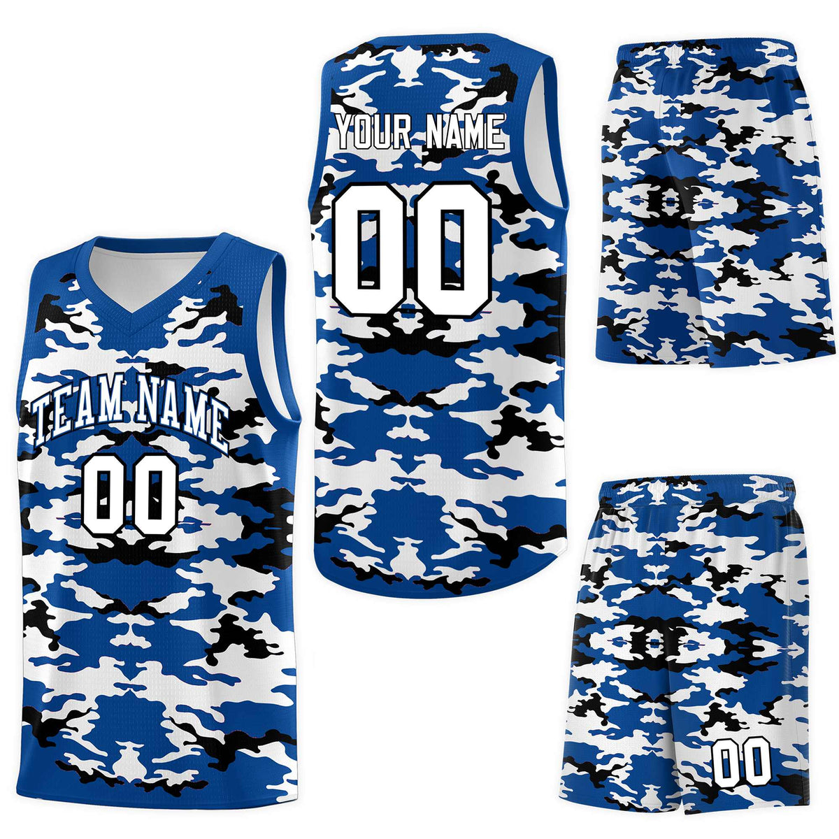 Custom Royal Black-White Personalized Camo Sets Sports Uniform Basketball Jersey