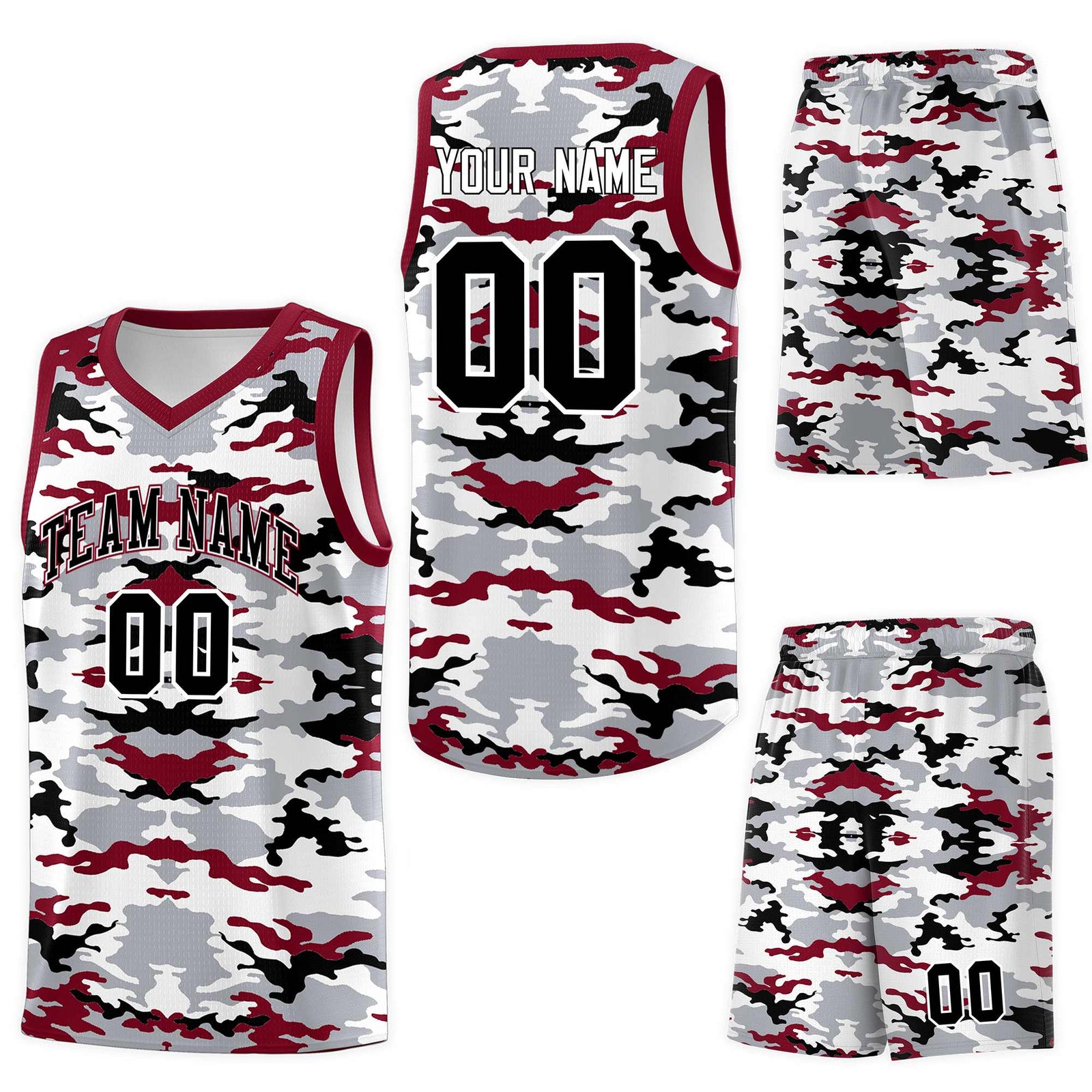 Custom Gray Crimson-Black-White Personalized Camo Sets Sports Uniform Basketball Jersey