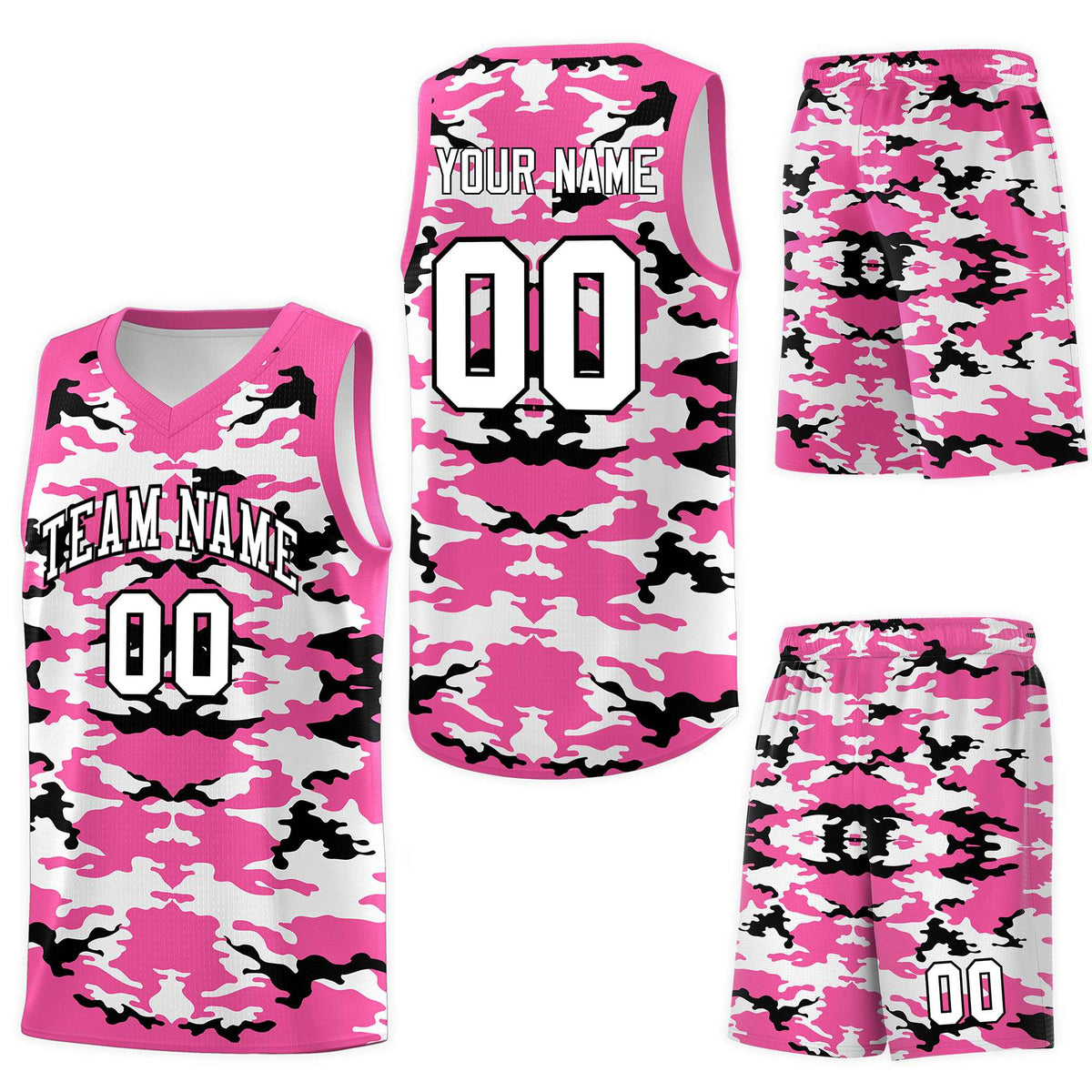 Custom Pink Black-White Personalized Camo Sets Sports Uniform Basketball Jersey