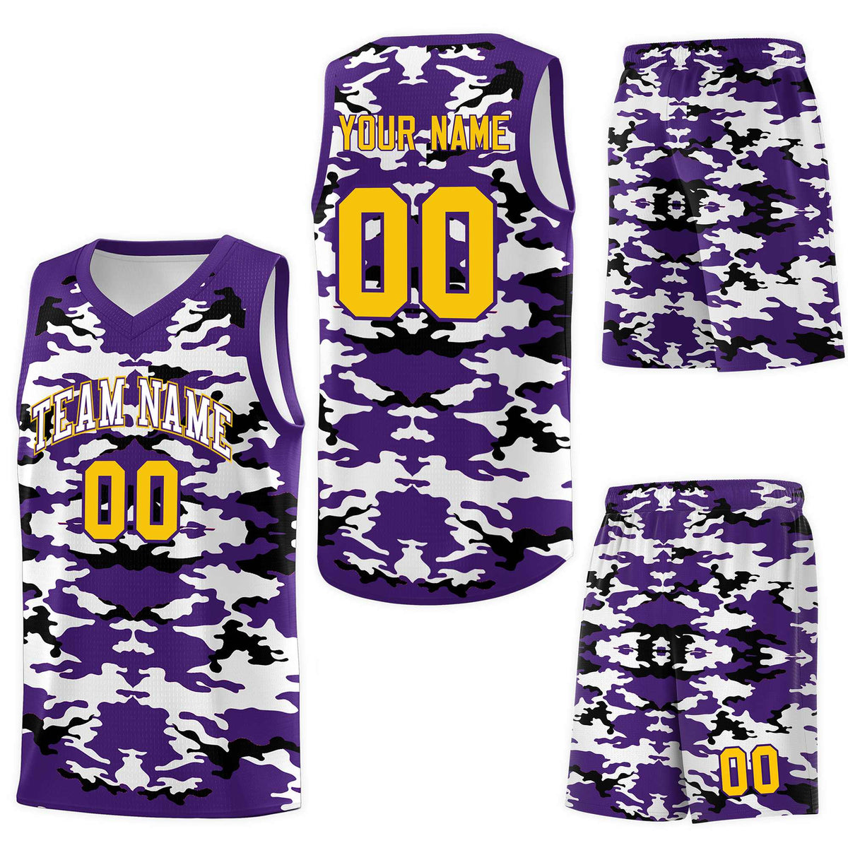 Custom Purple Black-White Personalized Camo Sets Sports Uniform Basketball Jersey