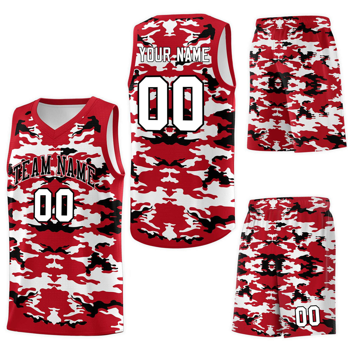 Custom Red Black-White Personalized Camo Sets Sports Uniform Basketball Jersey