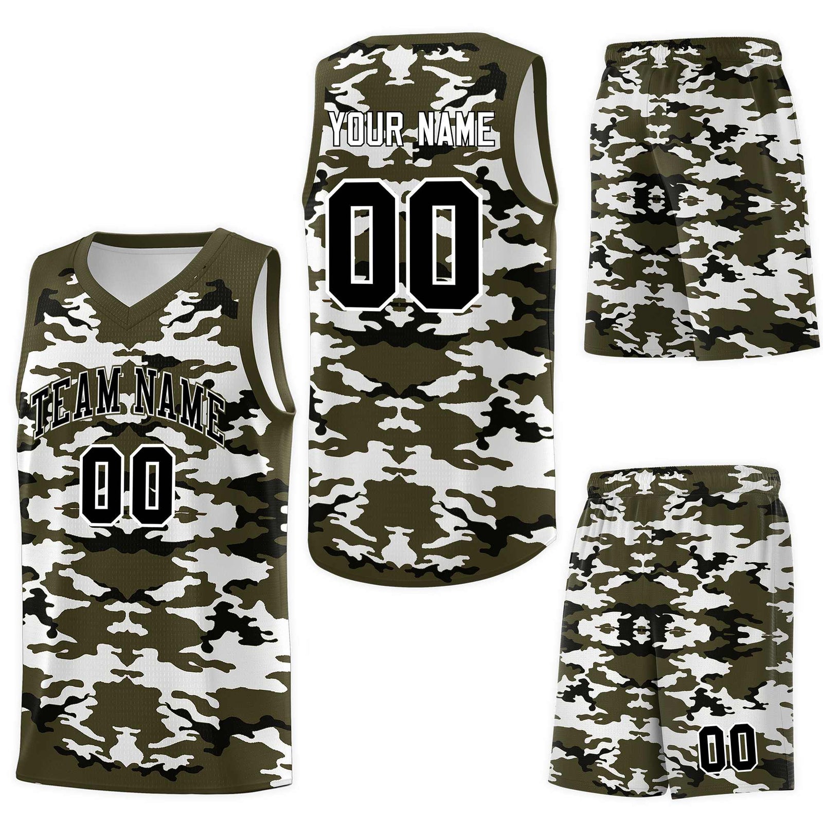 Custom Olive Black-White Personalized Camo Sets Sports Uniform Basketball Jersey