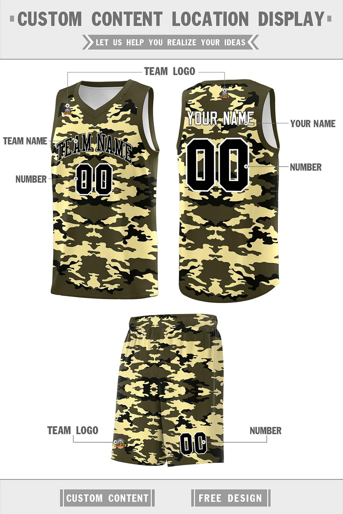 Custom Olive Black-Khaki Personalized Camo Sets Sports Uniform Basketball Jersey