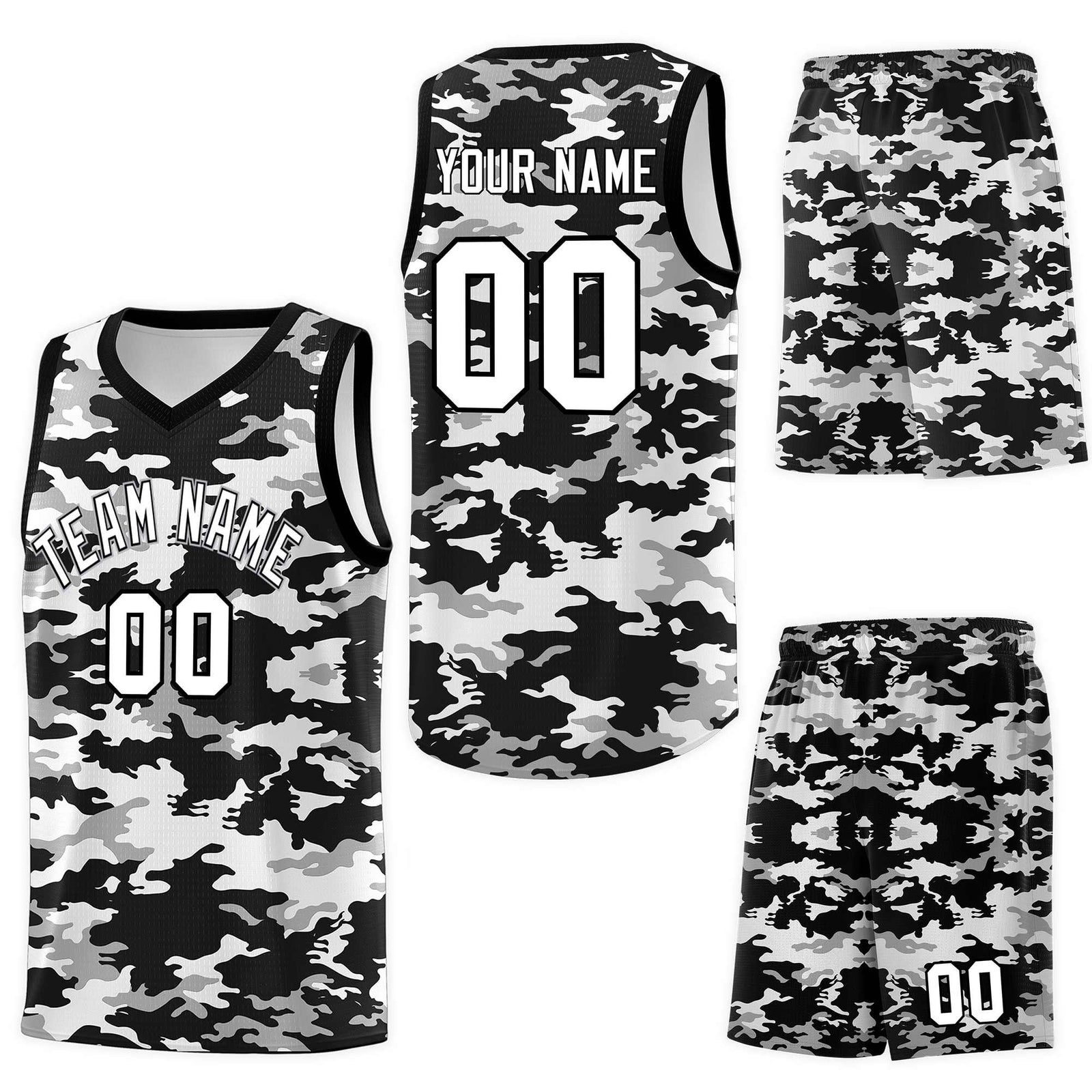 Custom Black Gray-White Personalized Camo Sets Sports Uniform Basketball Jersey