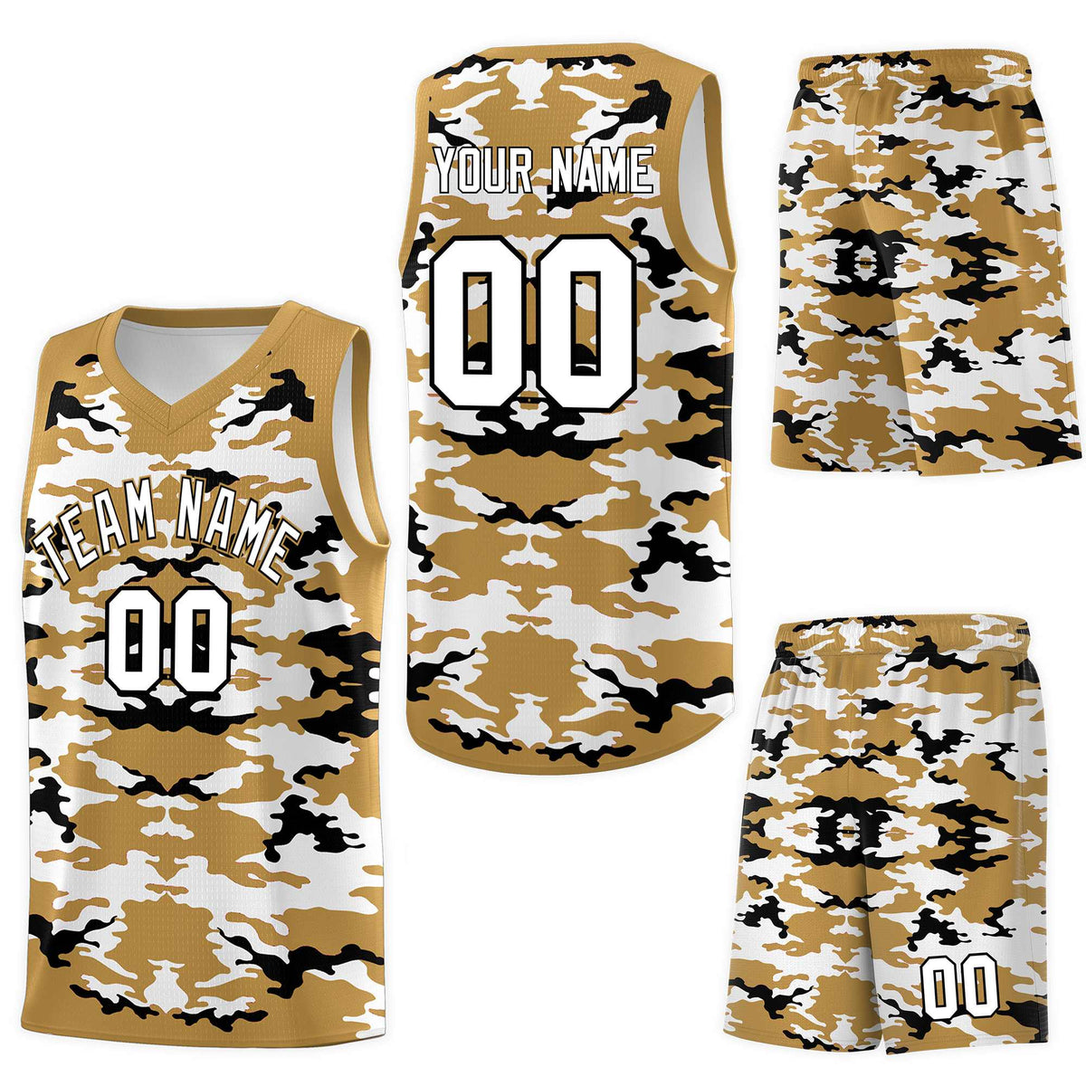 Custom Old Gold Black-White Personalized Camo Sets Sports Uniform Basketball Jersey