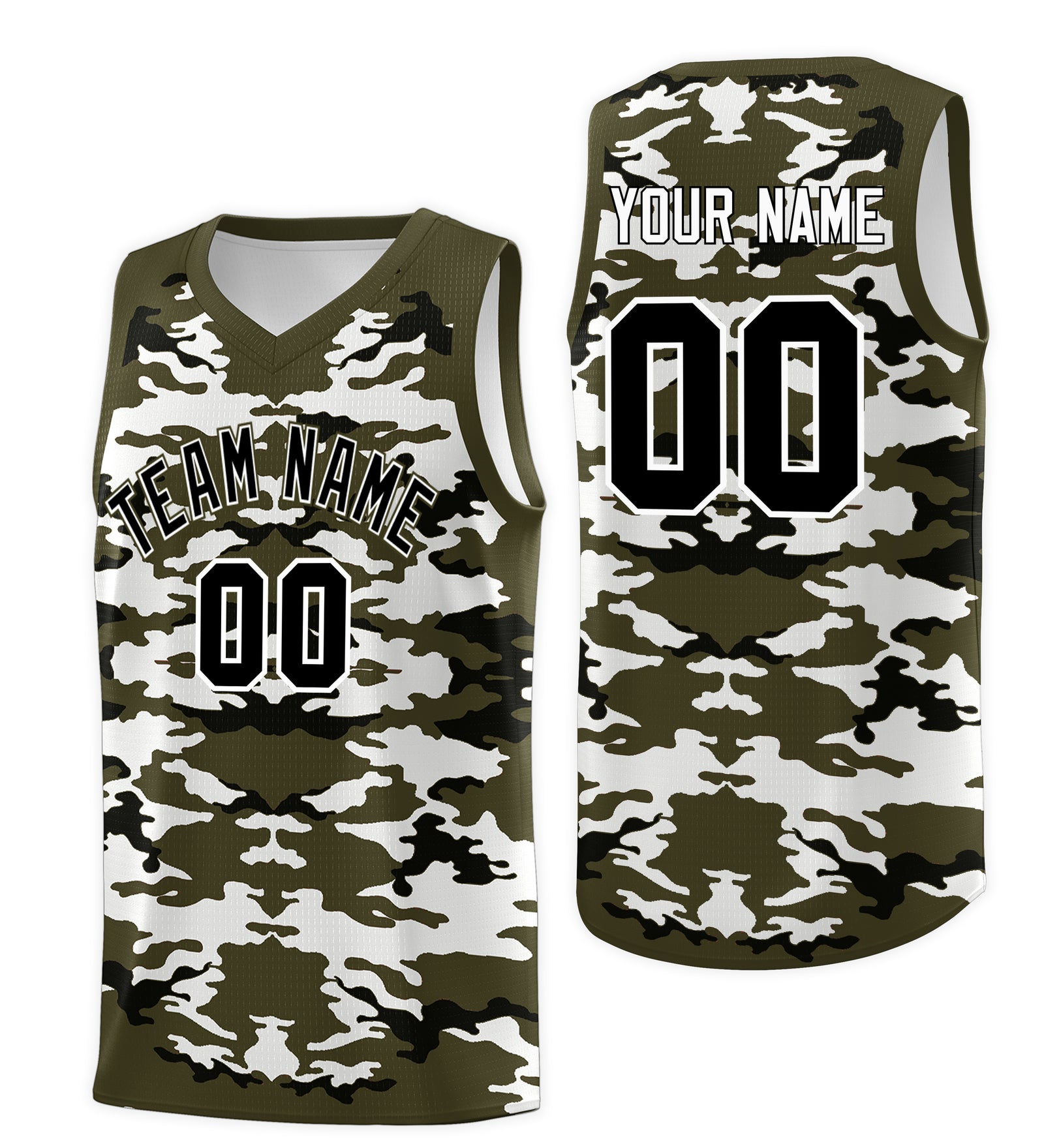 Custom Olive Black-White Personalized Camo Top Basketball Jersey