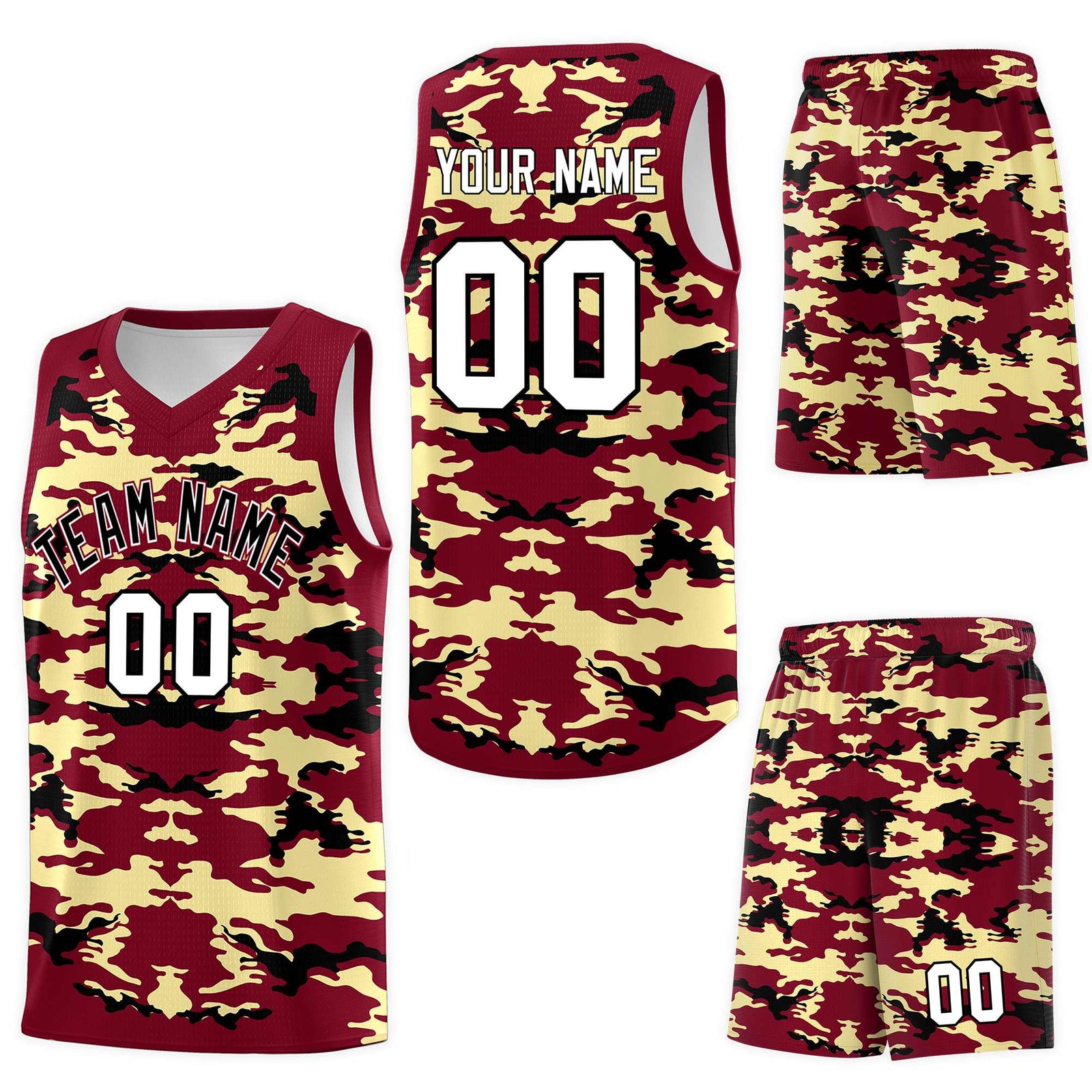 Custom Crimson Khaki-Black Personalized Camo Sets Sports Uniform Basketball Jersey