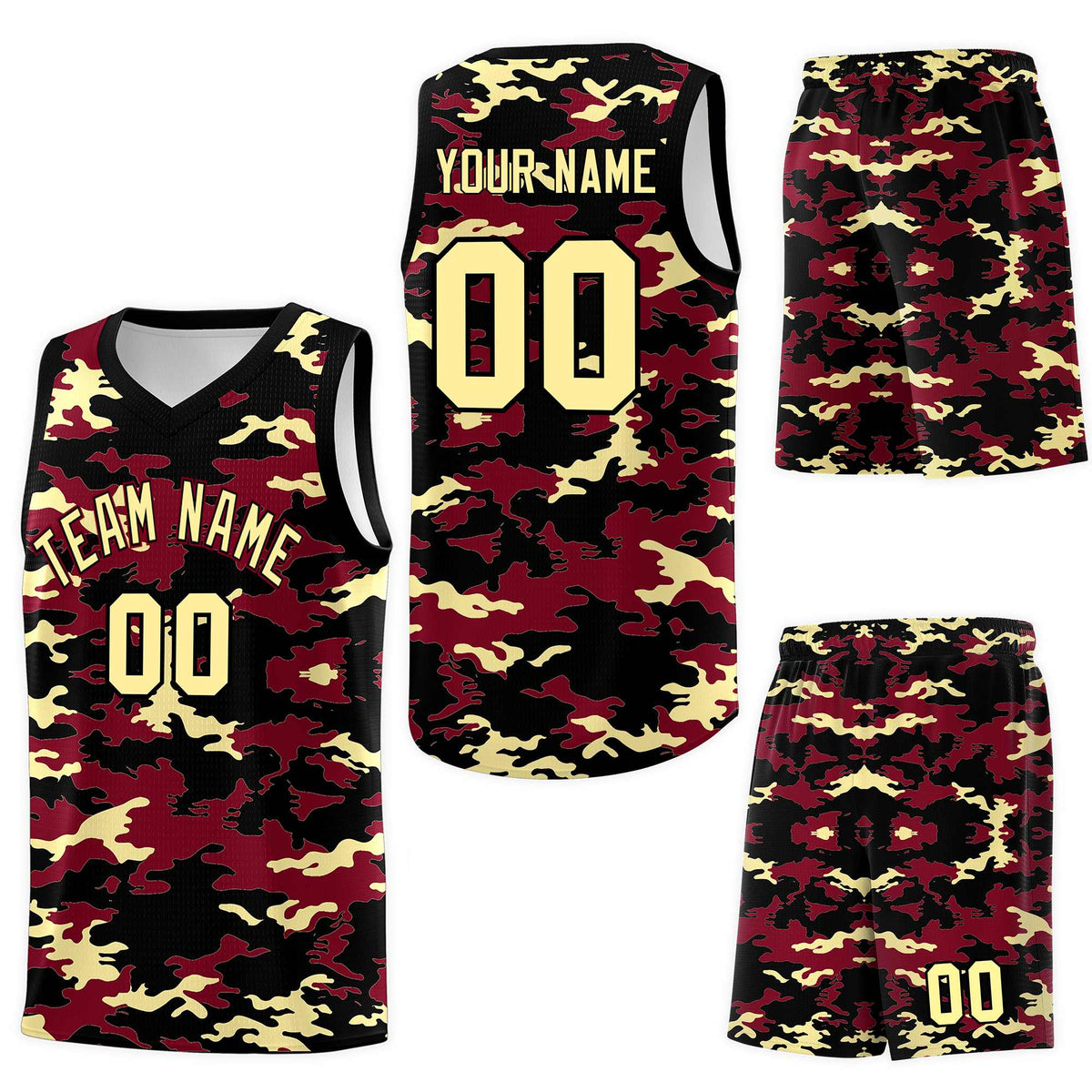 Custom Crimson Black-Khaki Personalized Camo Sets Sports Uniform Basketball Jersey