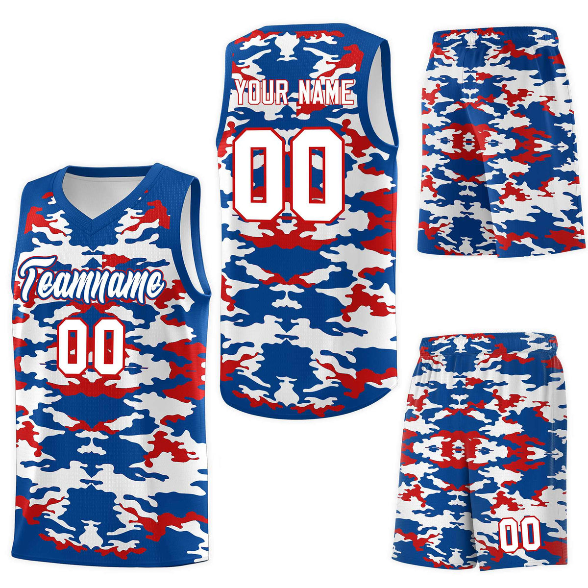 Custom Royal Red-White Personalized Camo Sets Sports Uniform Basketball Jersey