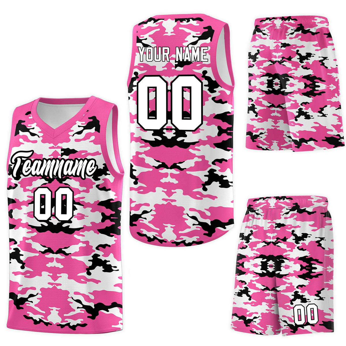Custom Pink Black-White Personalized Camo Sets Sports Uniform Basketball Jersey