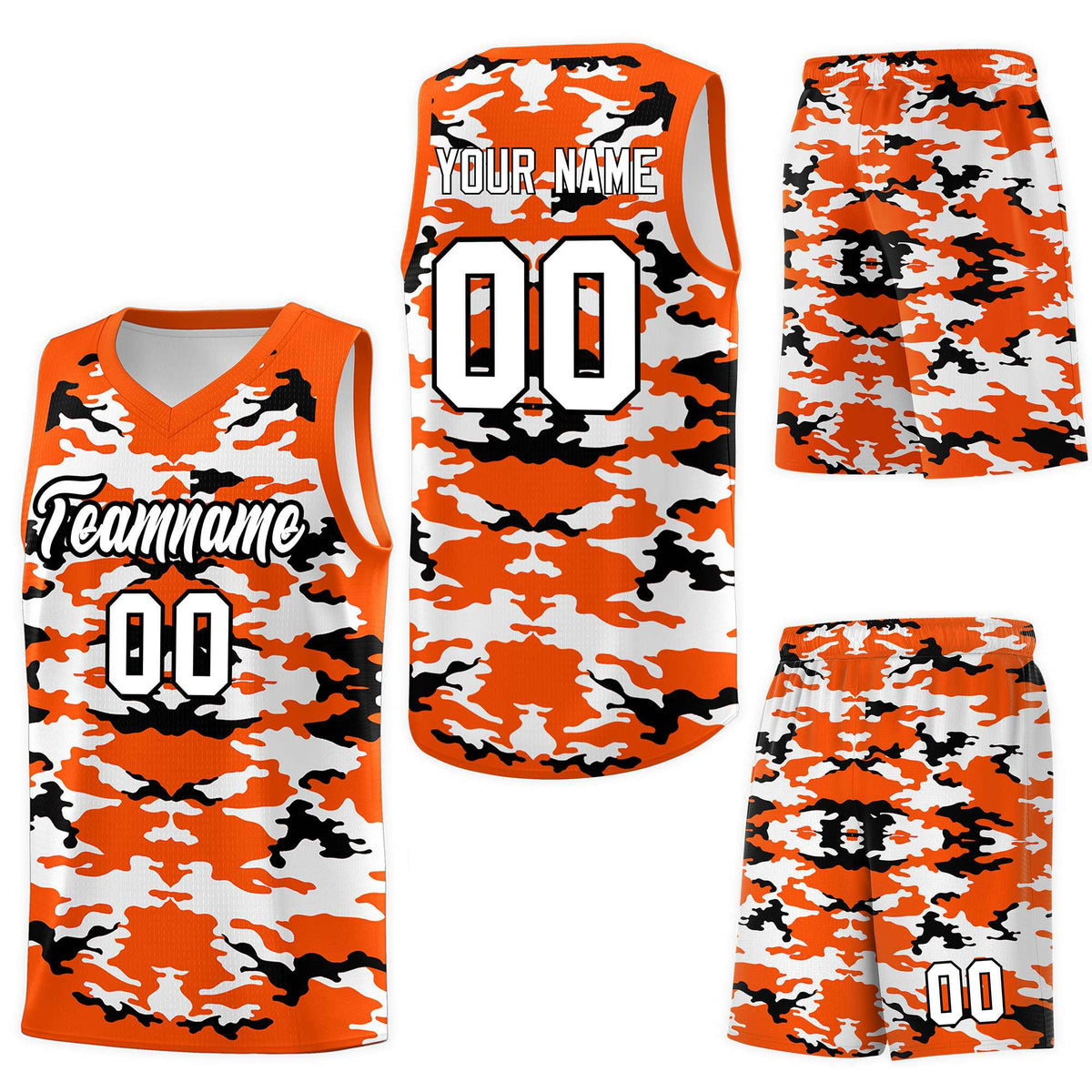 Custom Orange Black-White Personalized Camo Sets Sports Uniform Basketball Jersey