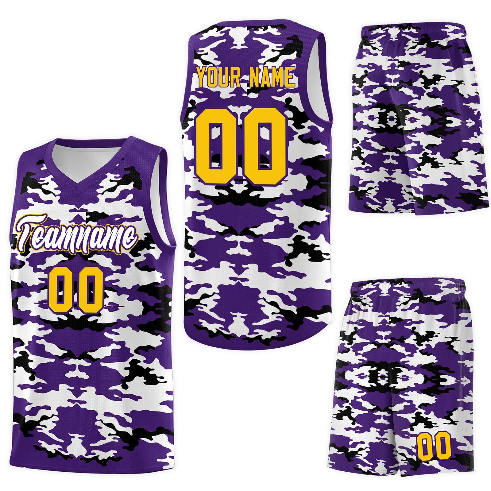 Custom Purple Black-White Personalized Camo Sets Sports Uniform Basketball Jersey