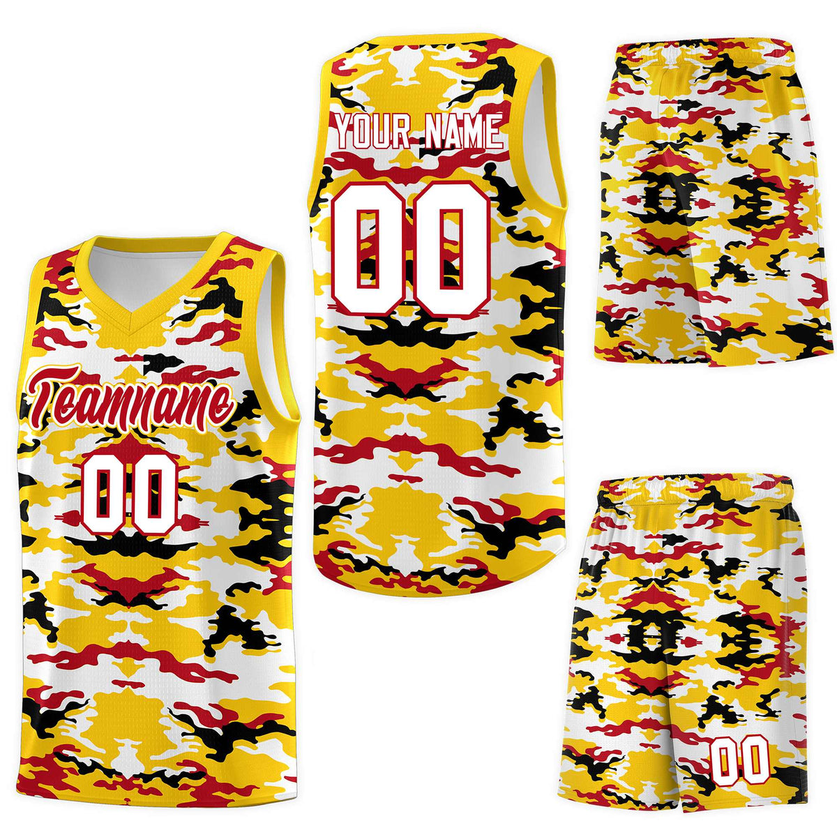 Custom Gold Red-Black-White Personalized Camo Sets Sports Uniform Basketball Jersey