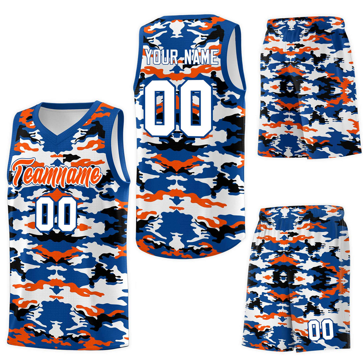 Custom Royal Orange-Black-White Personalized Camo Sets Sports Uniform Basketball Jersey