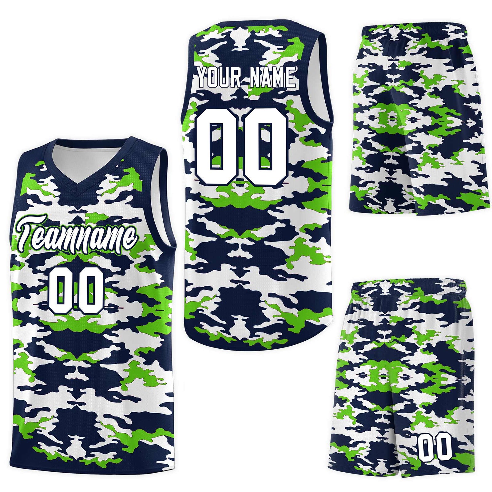 Custom Navy Neon Green-White Personalized Camo Sets Sports Uniform Basketball Jersey