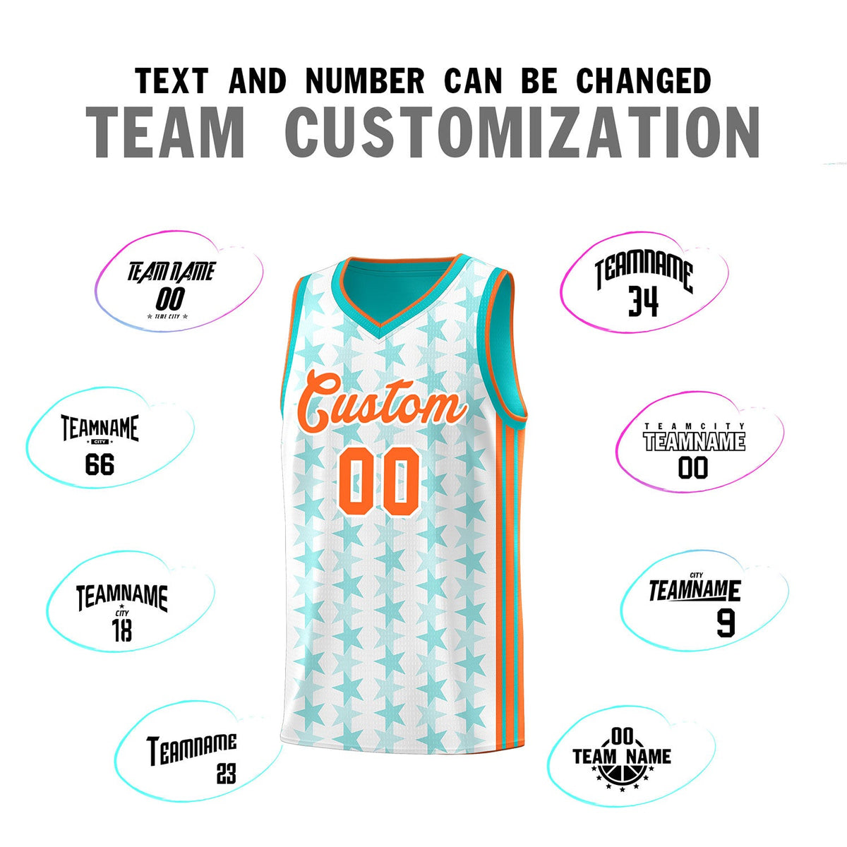 Custom White Aqua Star Graffiti Pattern Sets Sports Uniform Basketball Jersey