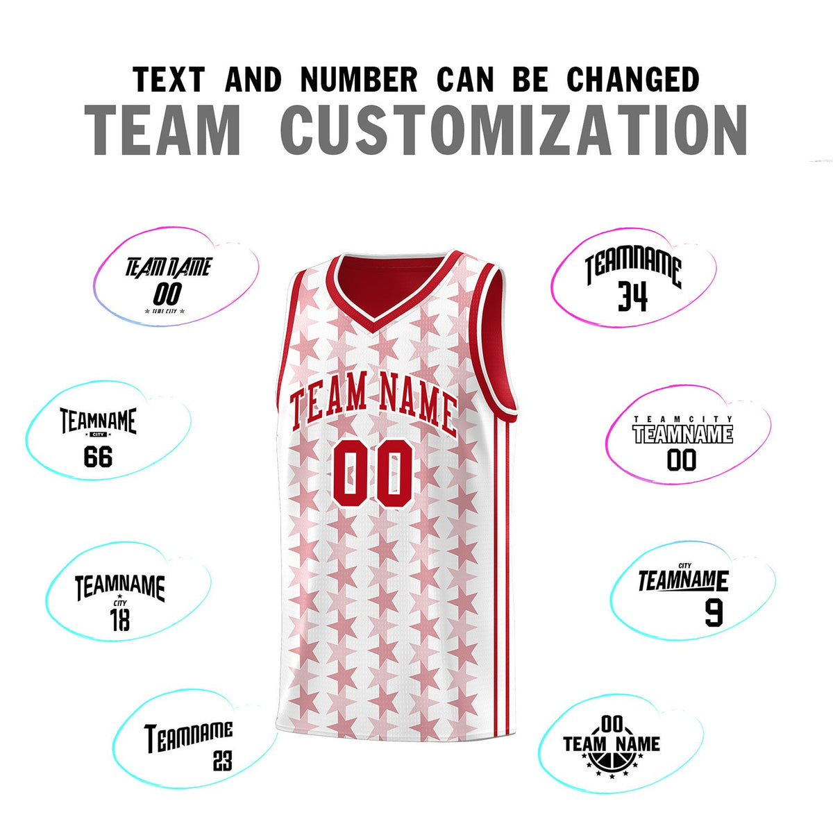 Custom White Red Star Graffiti Pattern Sets Sports Uniform Basketball Jersey