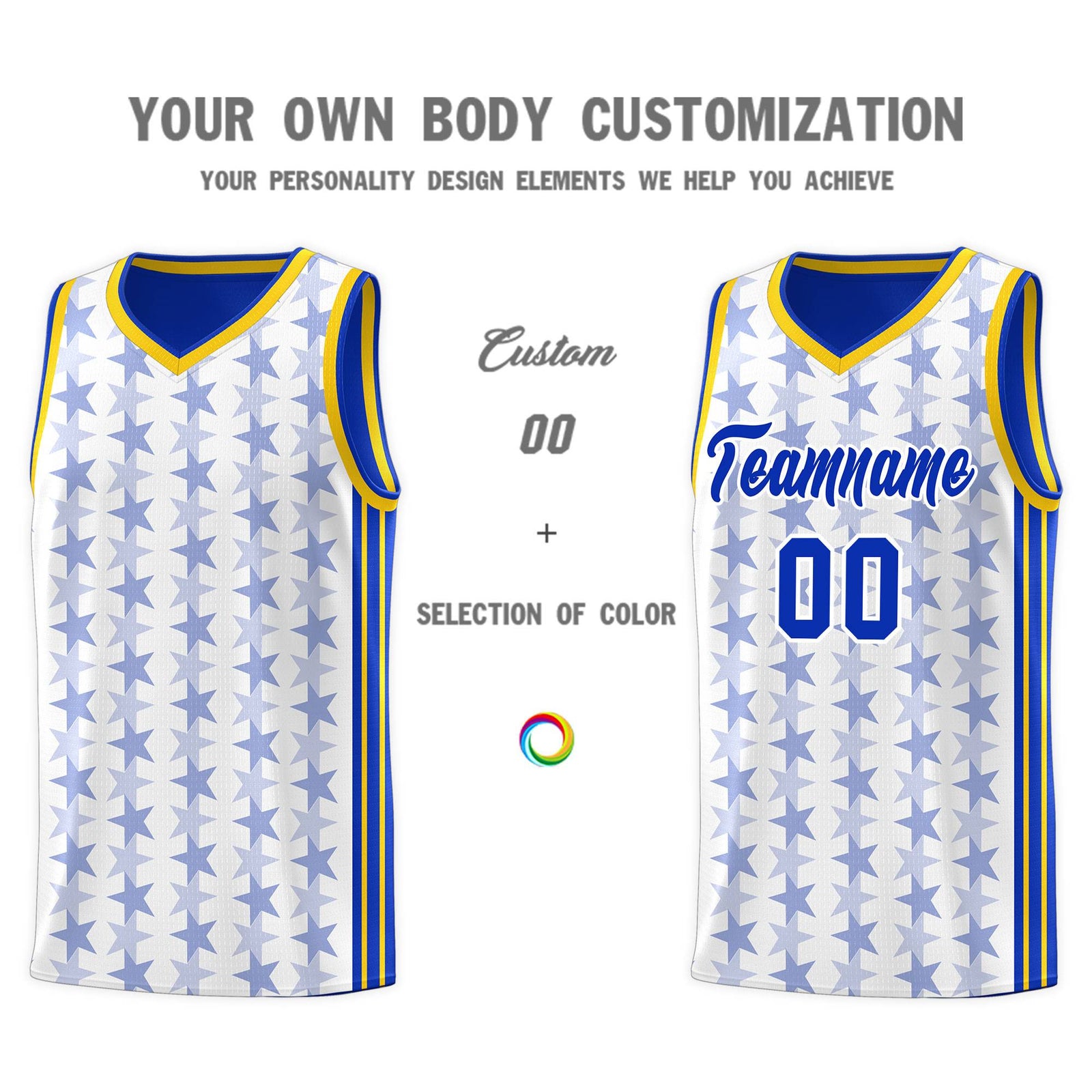 Custom White Royal Star Graffiti Pattern Sets Sports Uniform Basketball Jersey