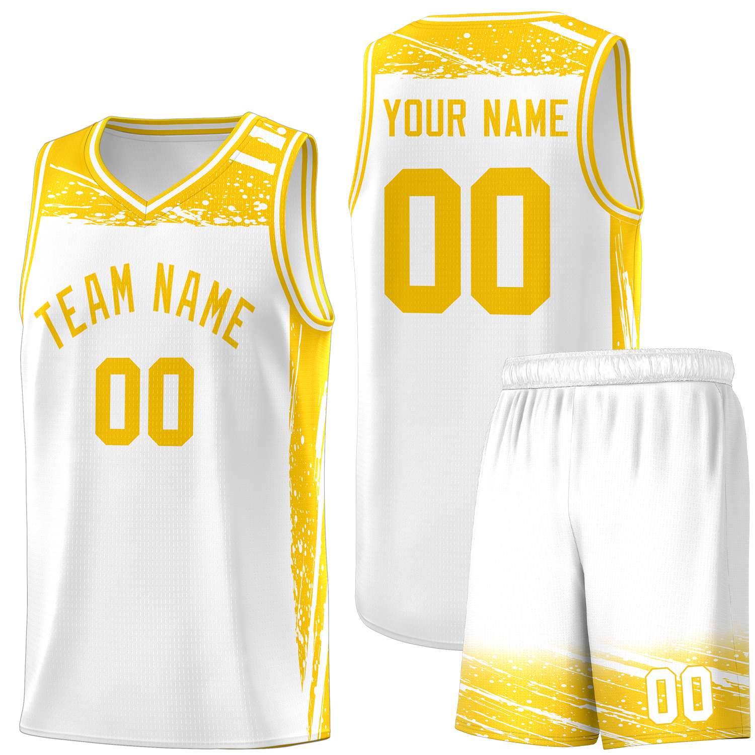 Custom White Yellow Graffiti Pattern Sports Uniform Basketball Jersey