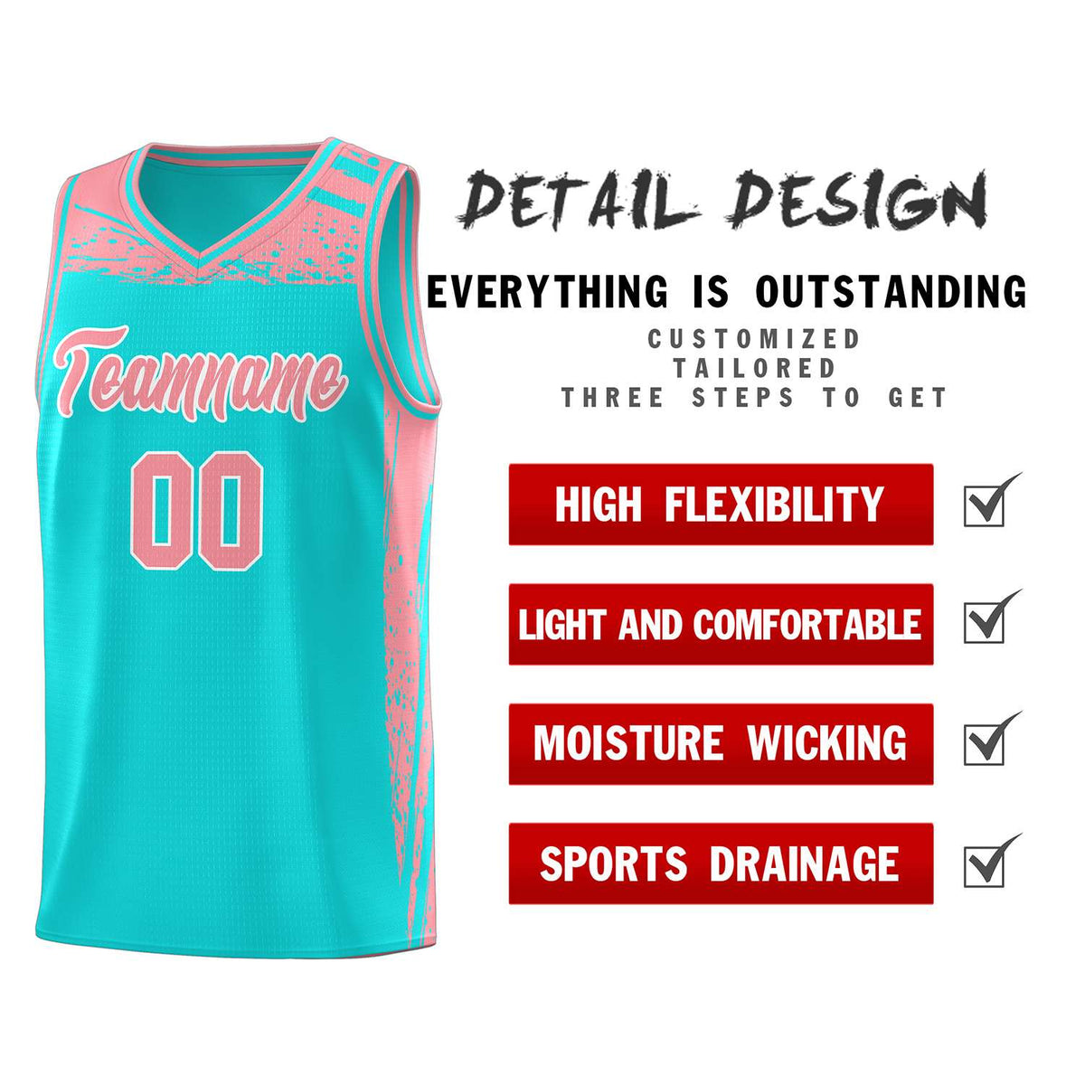 Custom Aqua Light Pink Graffiti Pattern Sports Uniform Basketball Jersey