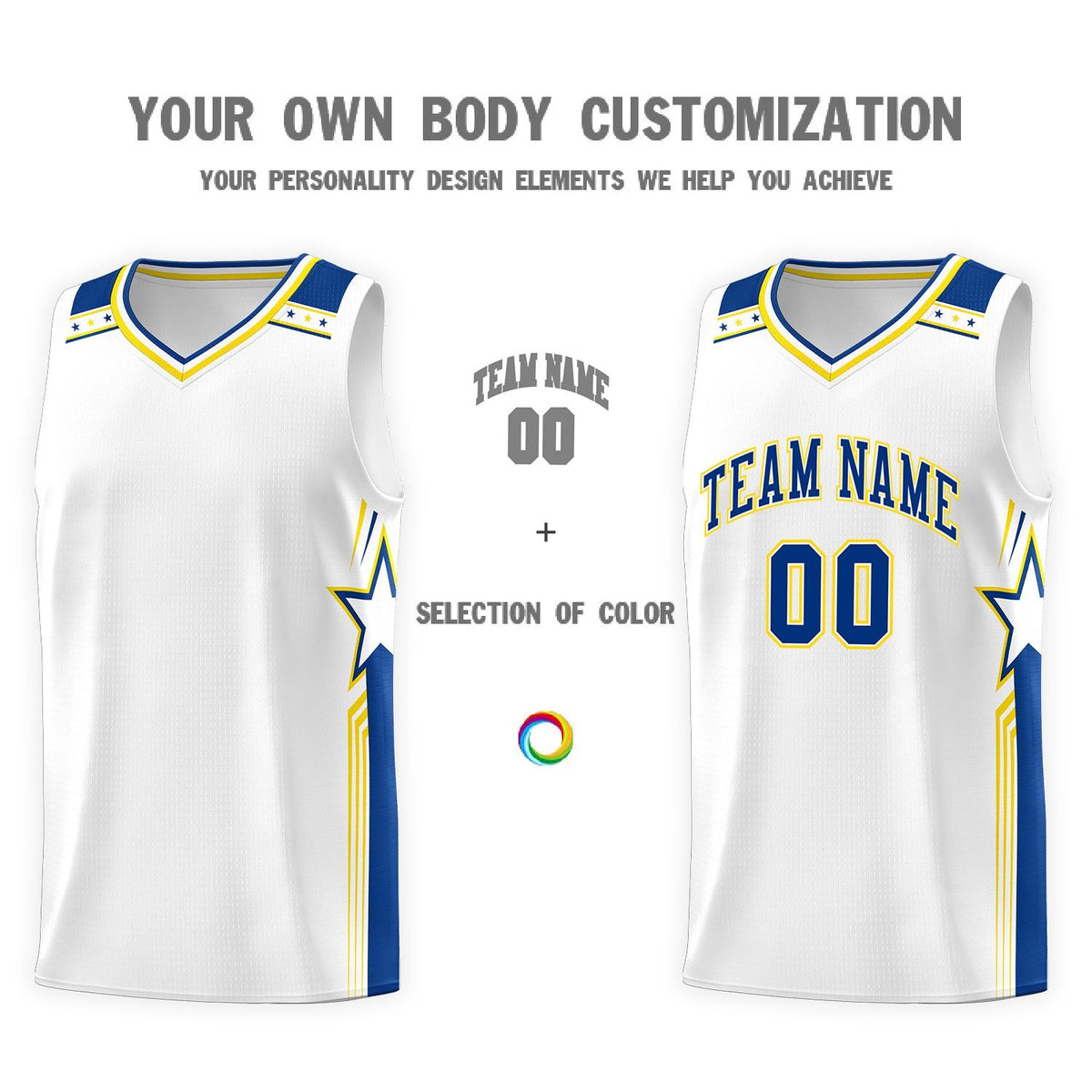 Custom White Royal Star Graffiti Pattern Sports Uniform Basketball Jersey
