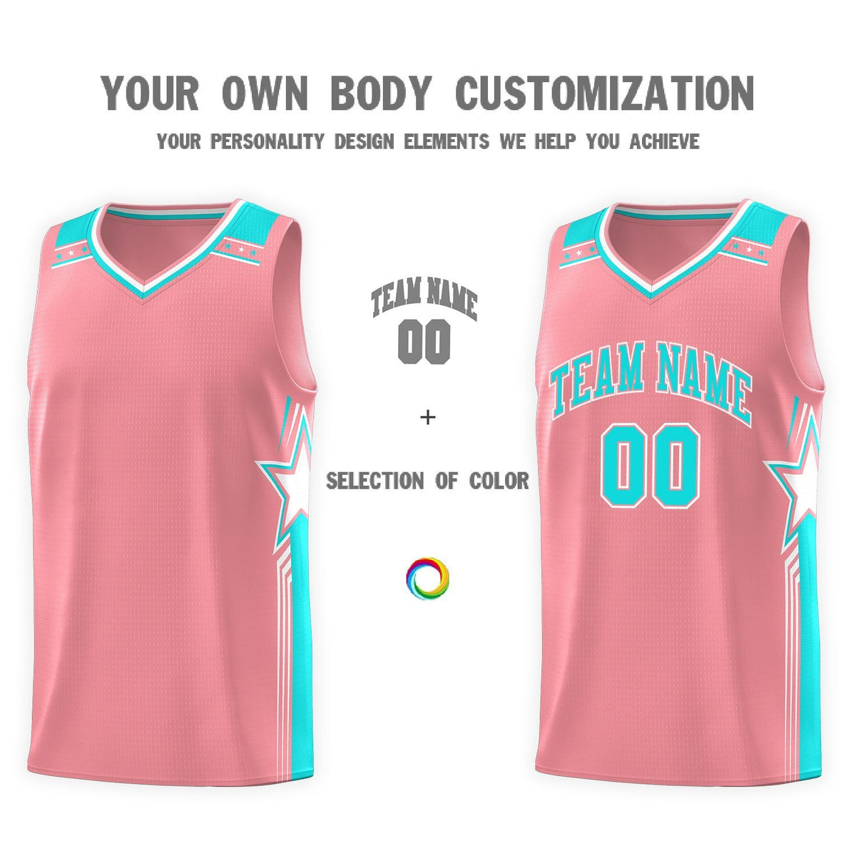 Custom Light Pink Aqua Star Graffiti Pattern Sports Uniform Basketball Jersey