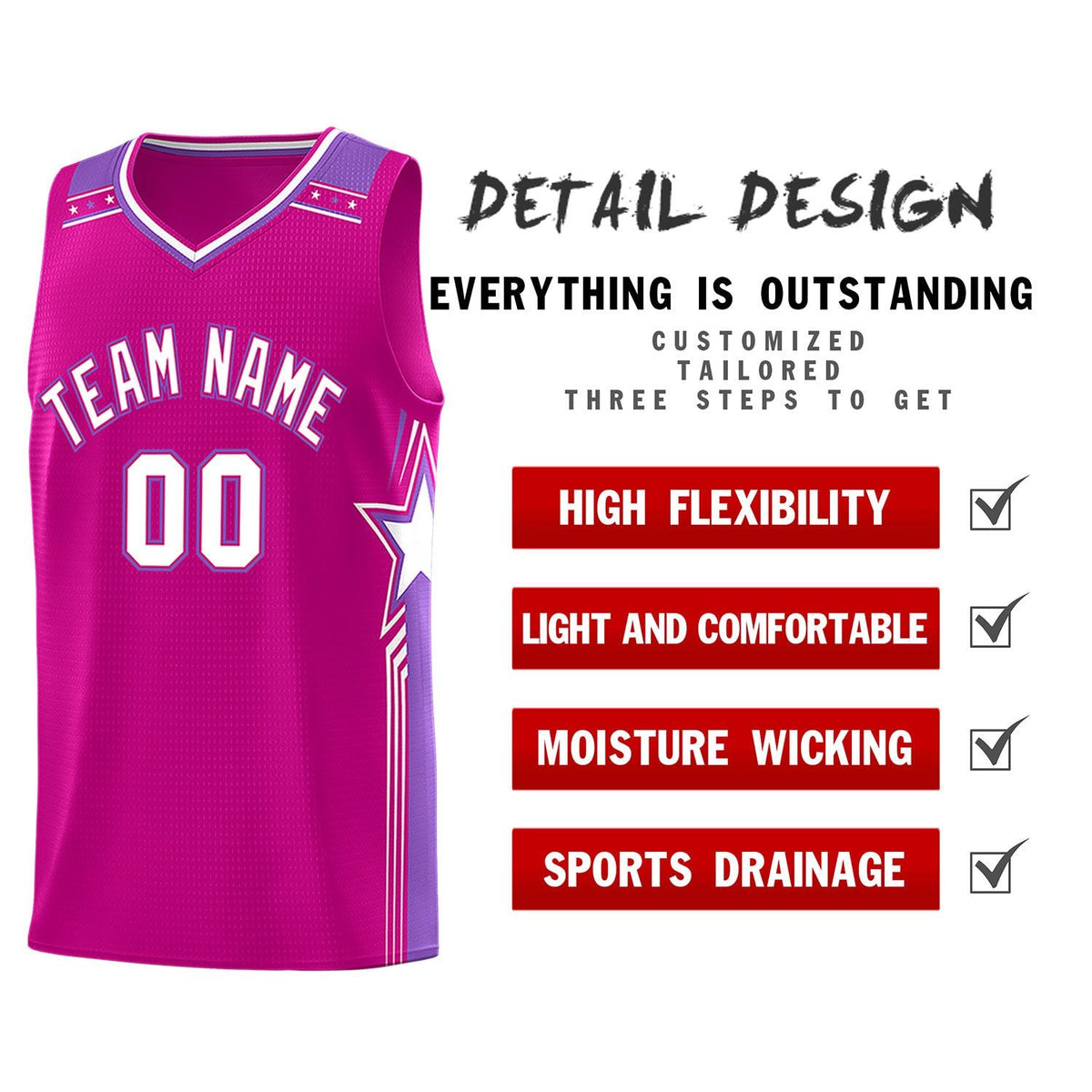 Custom Red White Star Graffiti Pattern Sports Uniform Basketball Jersey