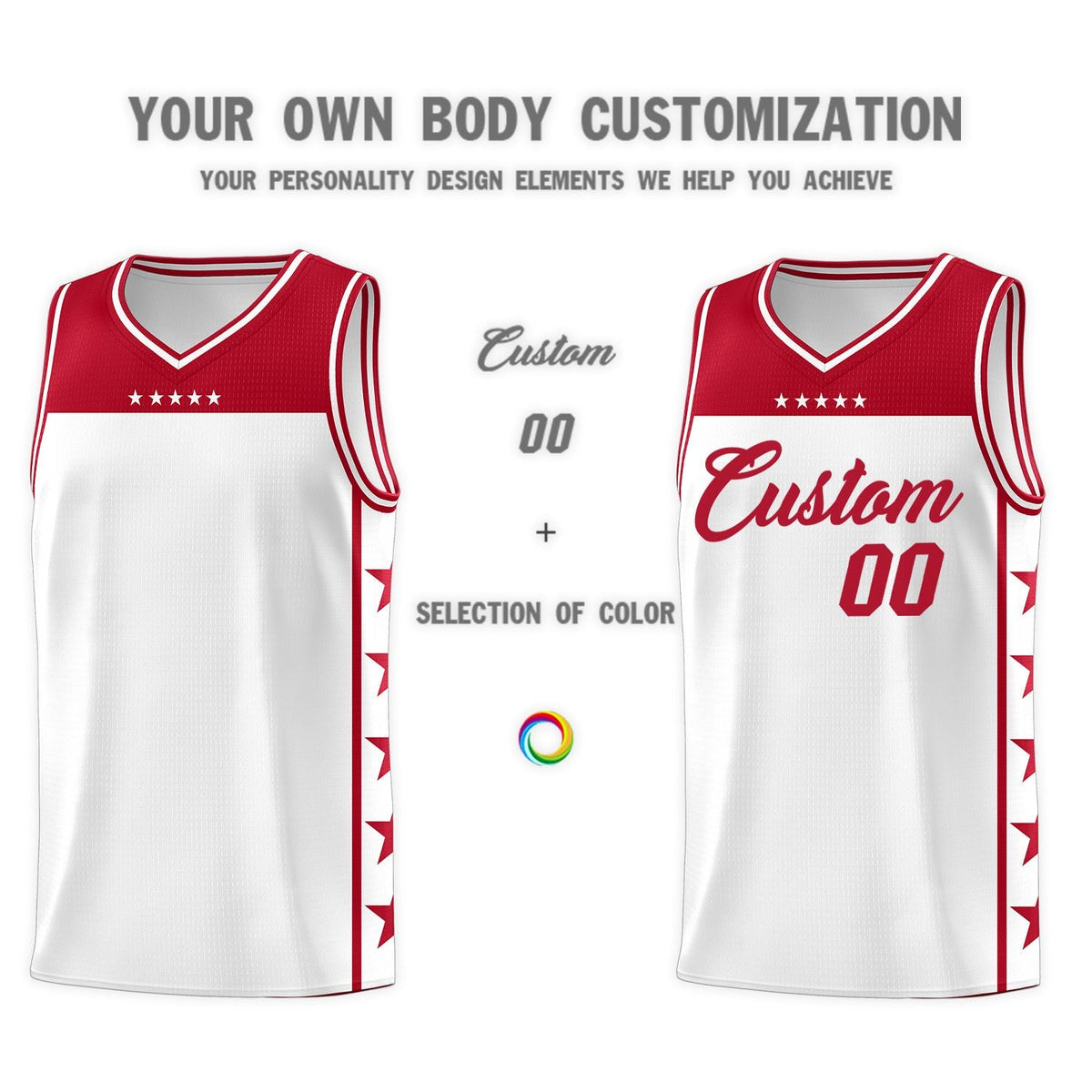 Custom White Red Color Block Sets Sports Uniform Basketball Jersey